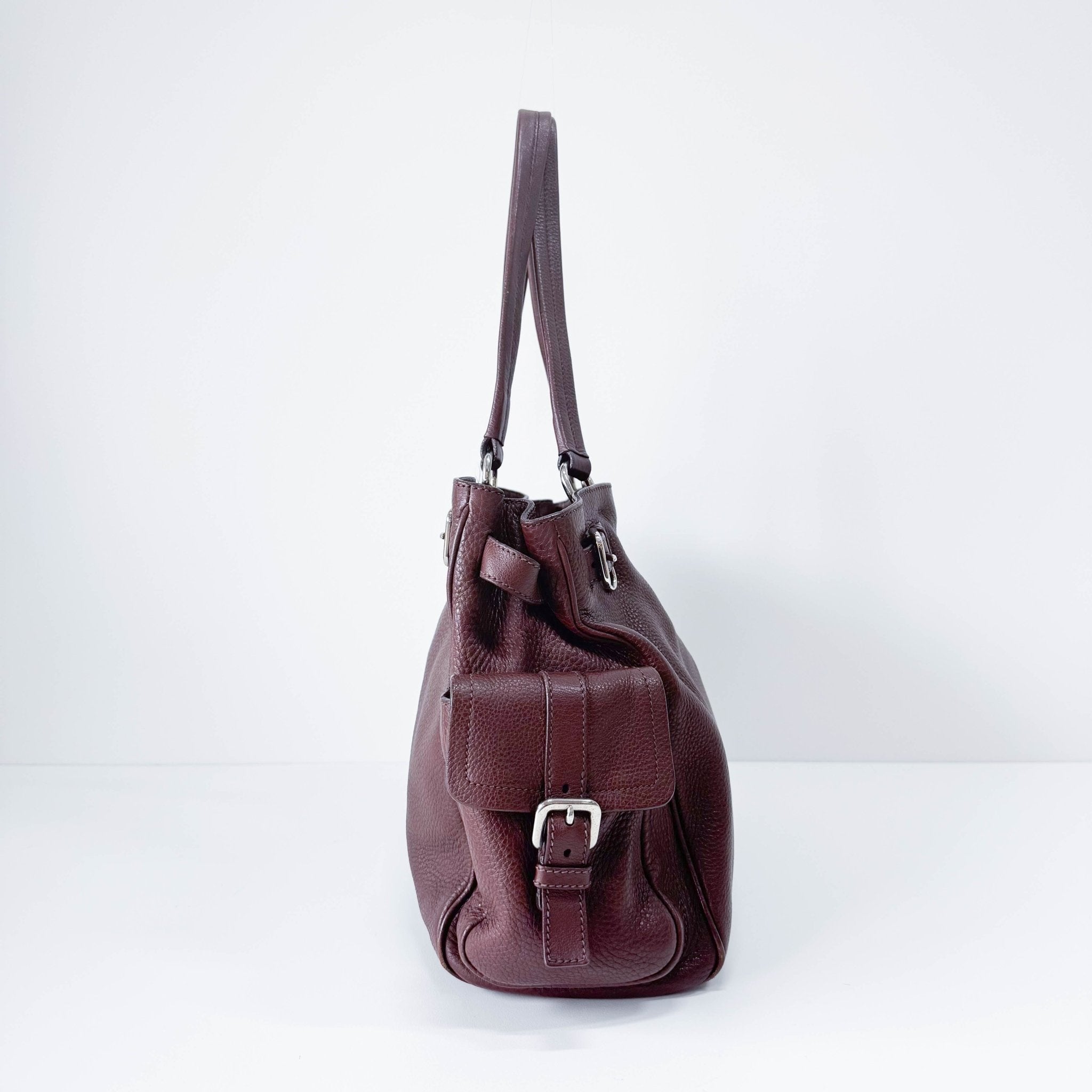 PRADA Brown Leather Top Handle Shoulder Bag, in , Sold by HIVE PRELOVED - Shoulder Bags, ,