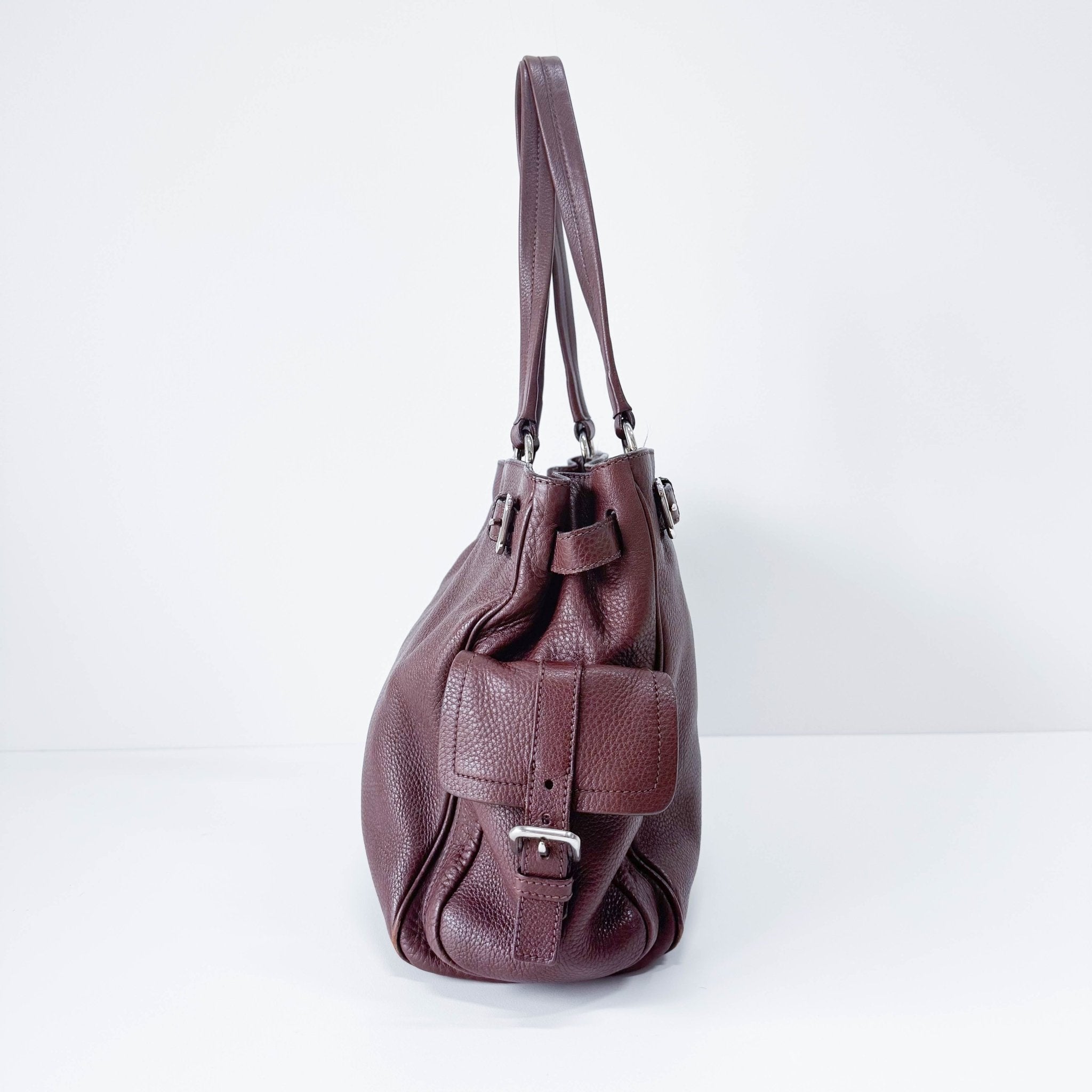 PRADA Brown Leather Top Handle Shoulder Bag, in , Sold by HIVE PRELOVED - Shoulder Bags, ,