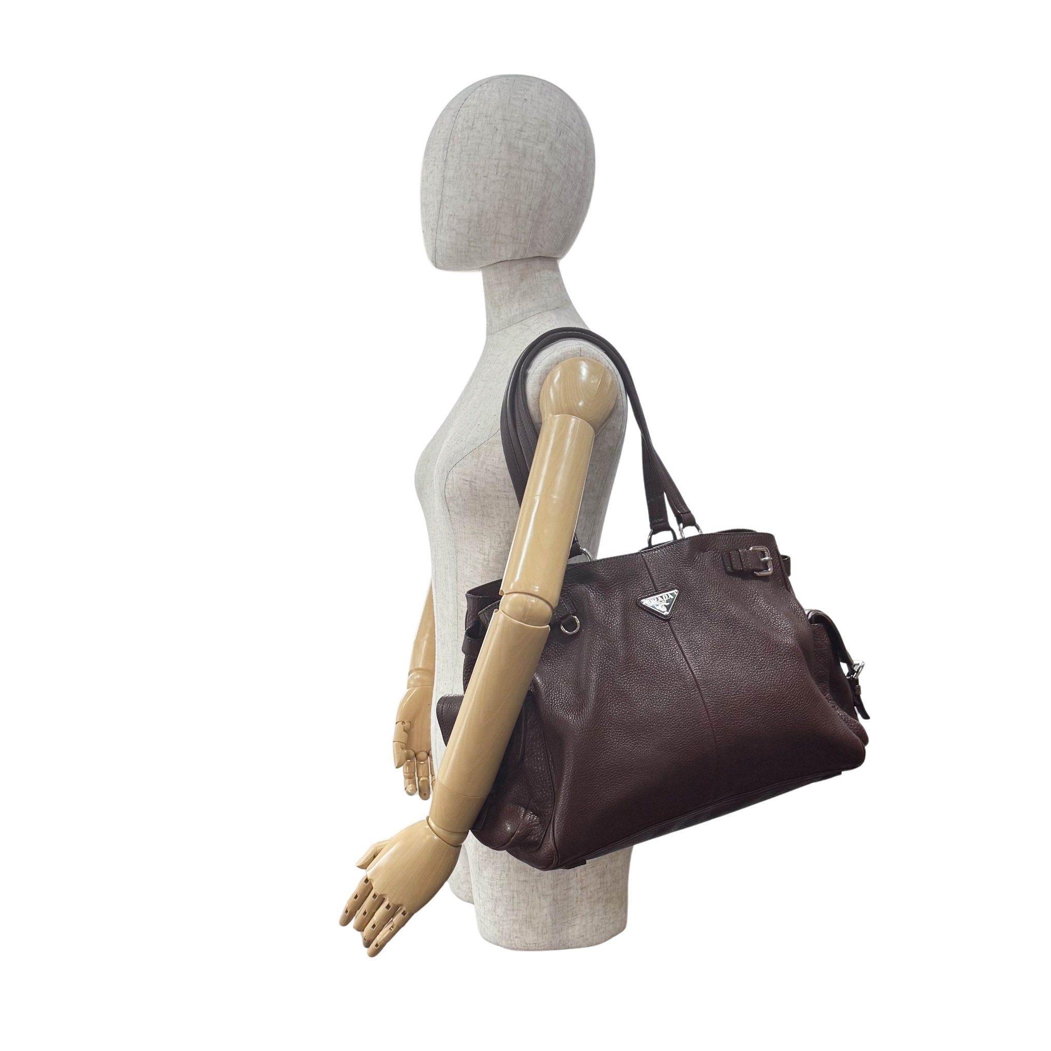 PRADA Brown Leather Top Handle Shoulder Bag, in , Sold by HIVE PRELOVED - Shoulder Bags, ,