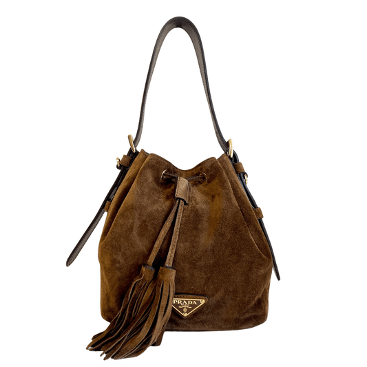 PRADA Brown Small Suede Bucket Bag, in , Sold by HIVE PRELOVED - Bucket bags, ,
