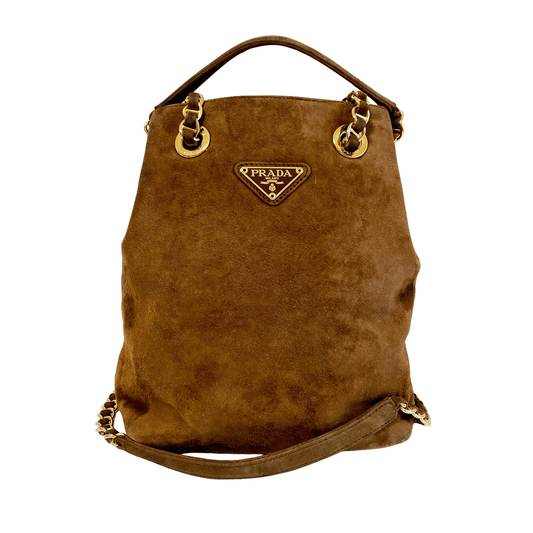 PRADA Brown Suede Chain Shoulder Bag, in , Sold by HIVE PRELOVED - Shoulder Bags, ,