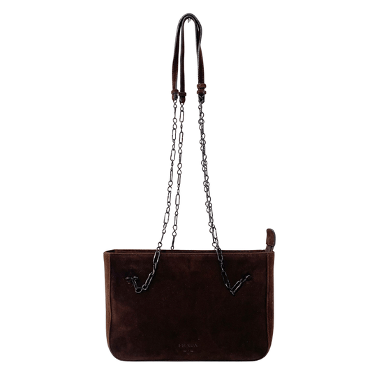 PRADA Brown Suede Chain Shoulder Bag, in , Sold by HIVE PRELOVED - Shoulder Bags, ,