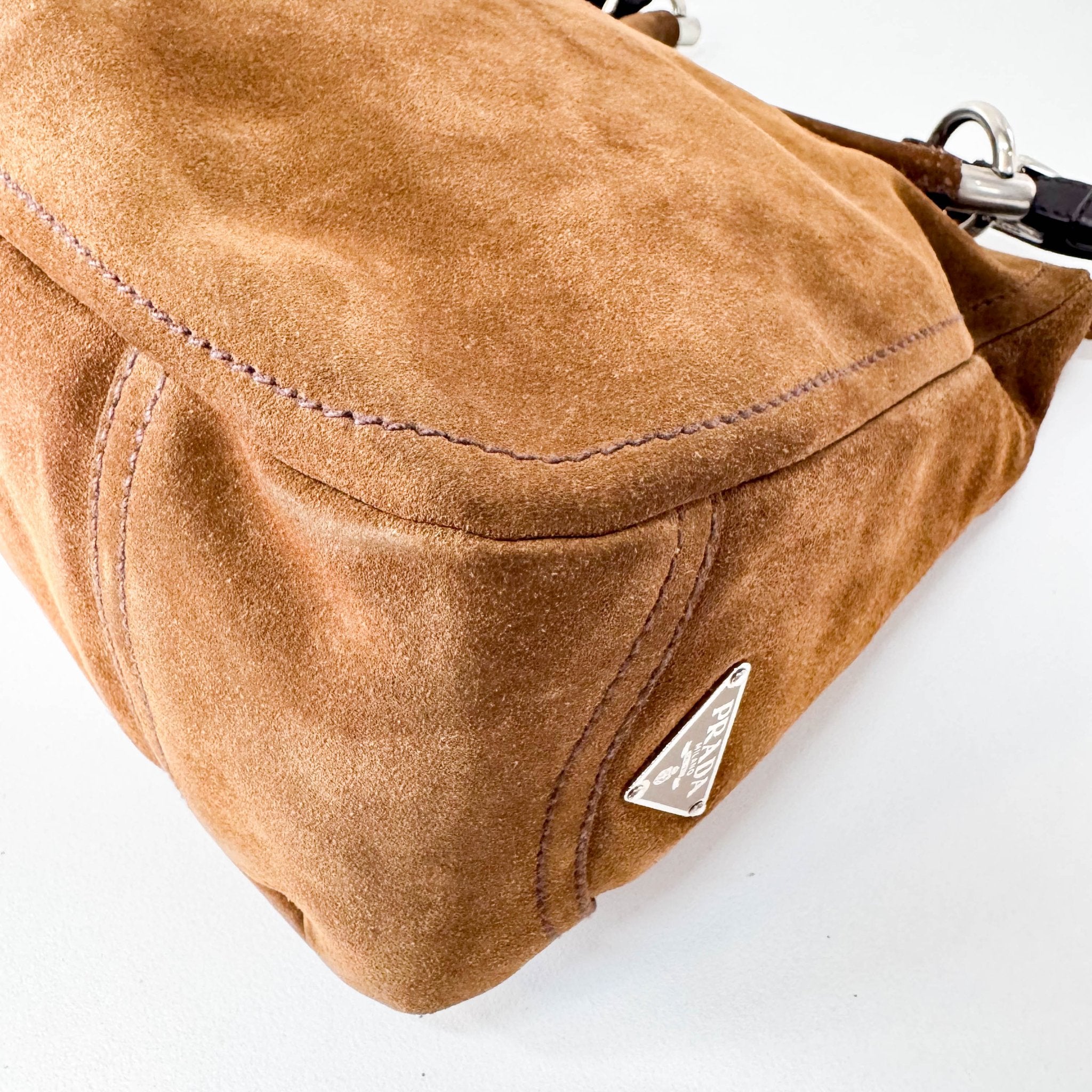 PRADA Brown Suede Hobo Shoulder Bag, in , Sold by HIVE PRELOVED - Shoulder Bags, ,