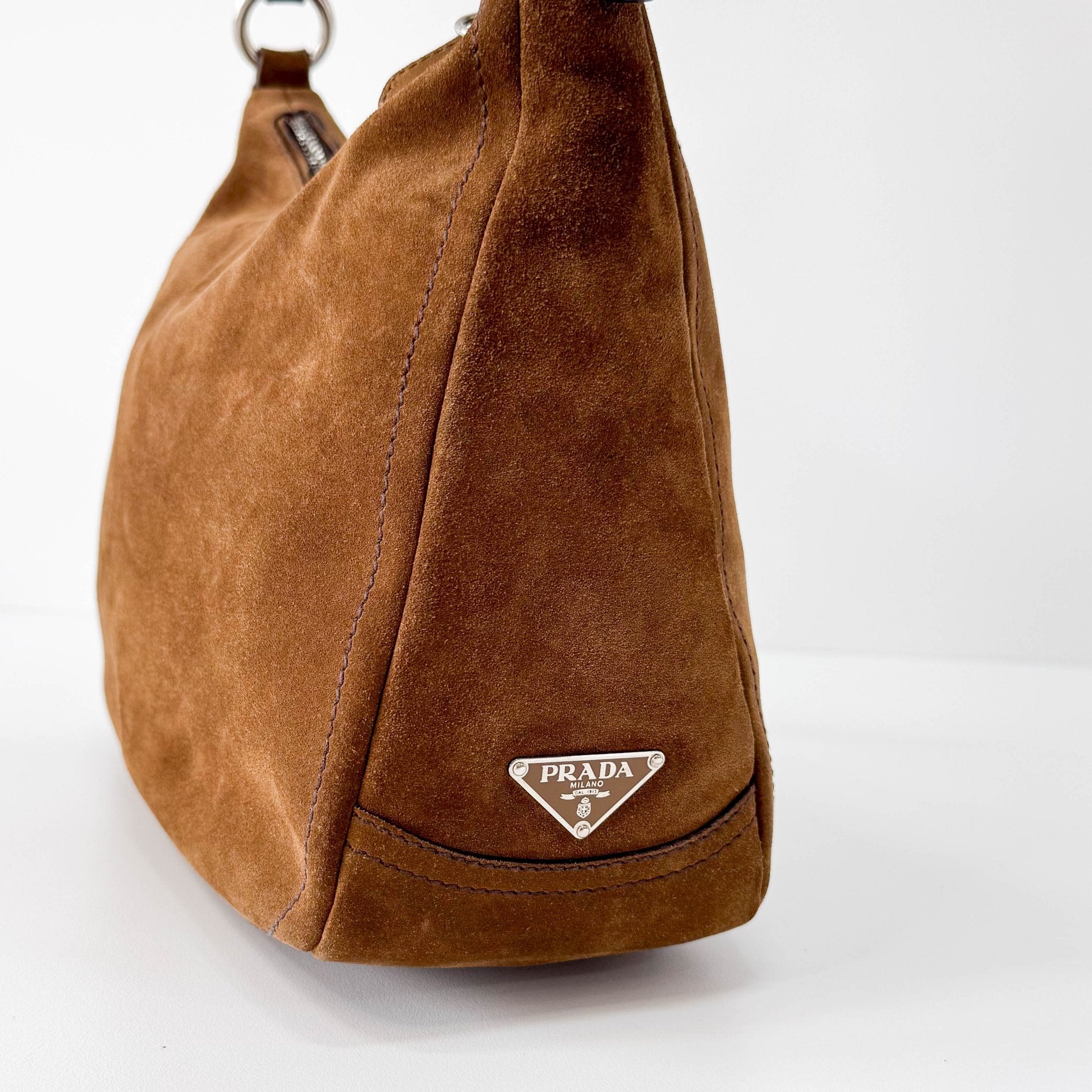 PRADA Brown Suede Hobo Shoulder Bag, in , Sold by HIVE PRELOVED - Shoulder Bags, ,