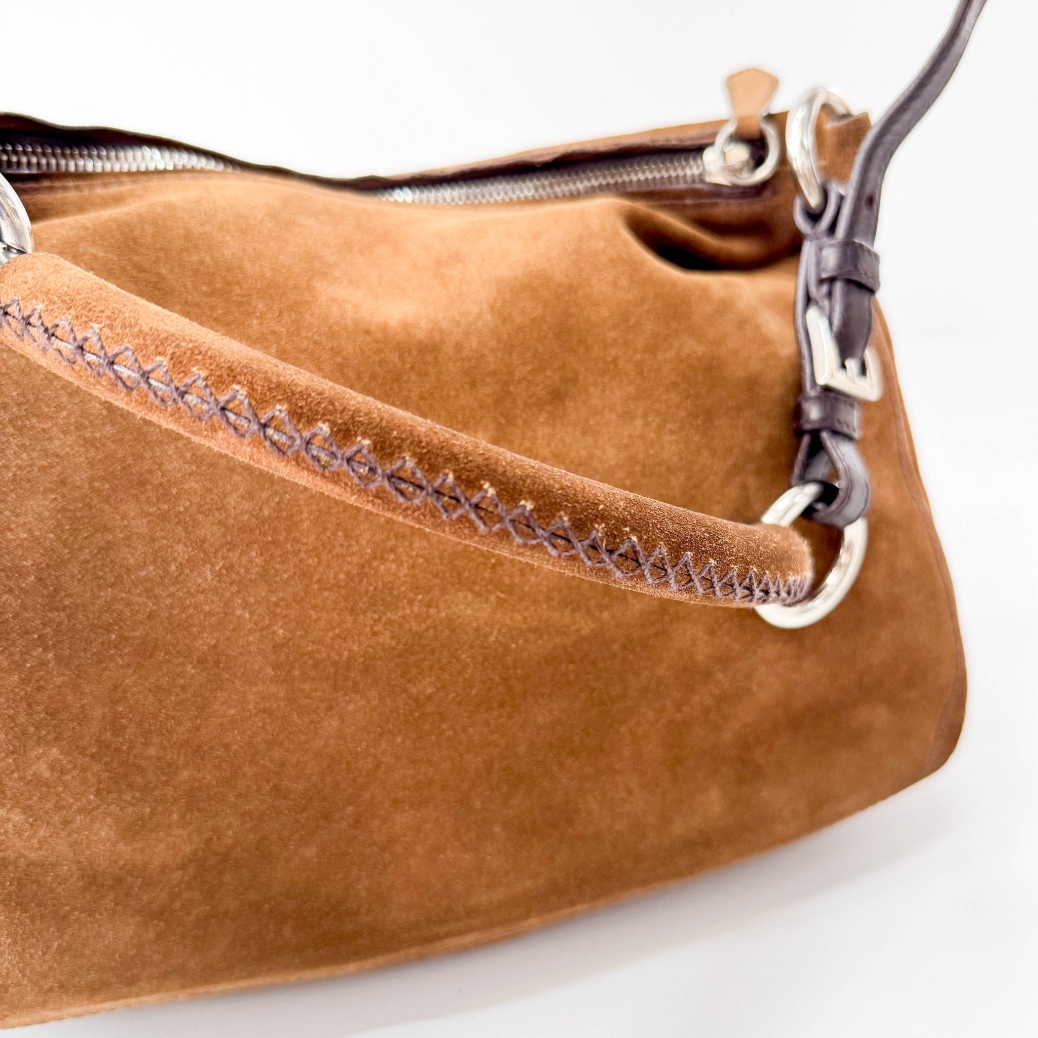 PRADA Brown Suede Hobo Shoulder Bag, in , Sold by HIVE PRELOVED - Shoulder Bags, ,