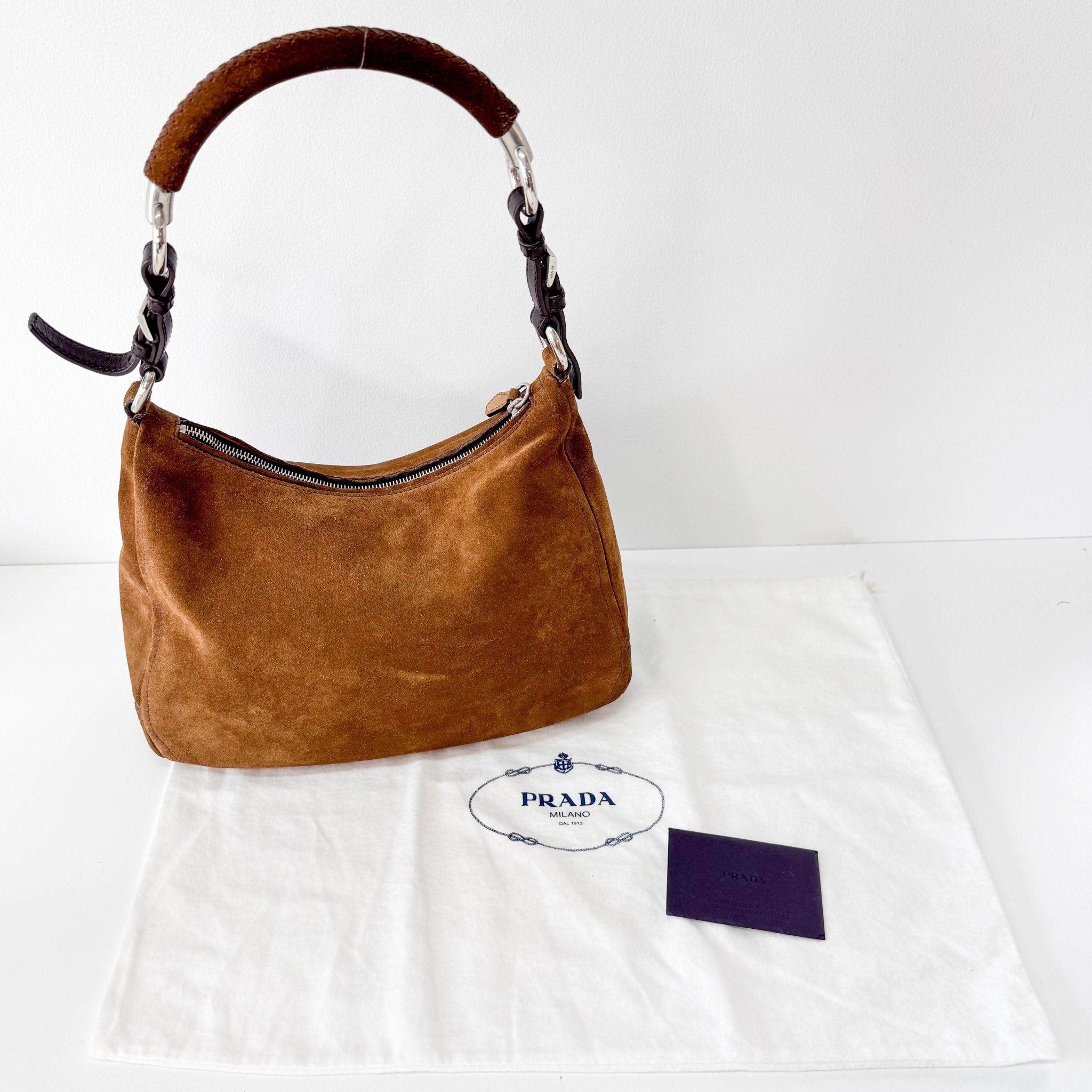 PRADA Brown Suede Hobo Shoulder Bag, in , Sold by HIVE PRELOVED - Shoulder Bags, ,