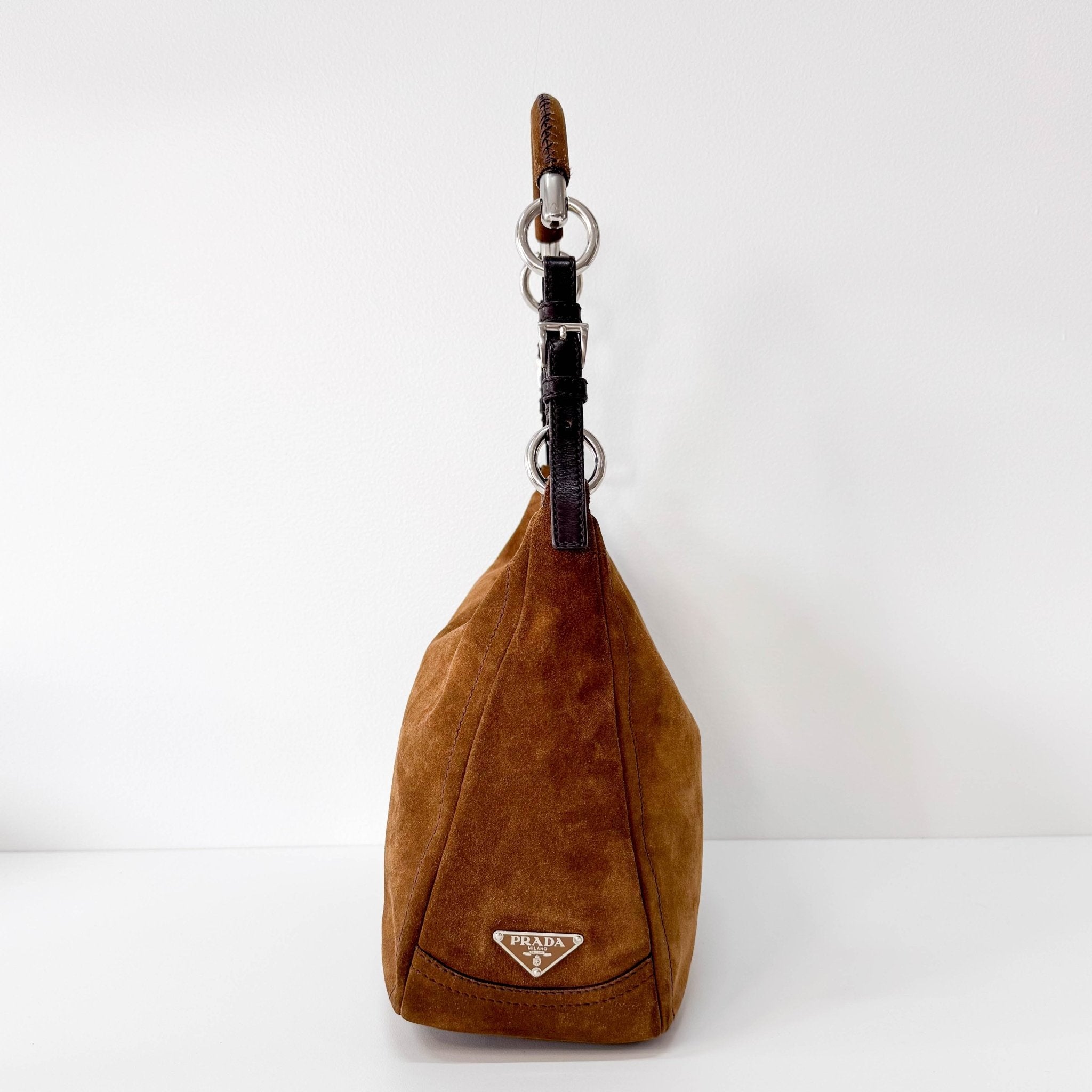 PRADA Brown Suede Hobo Shoulder Bag, in , Sold by HIVE PRELOVED - Shoulder Bags, ,