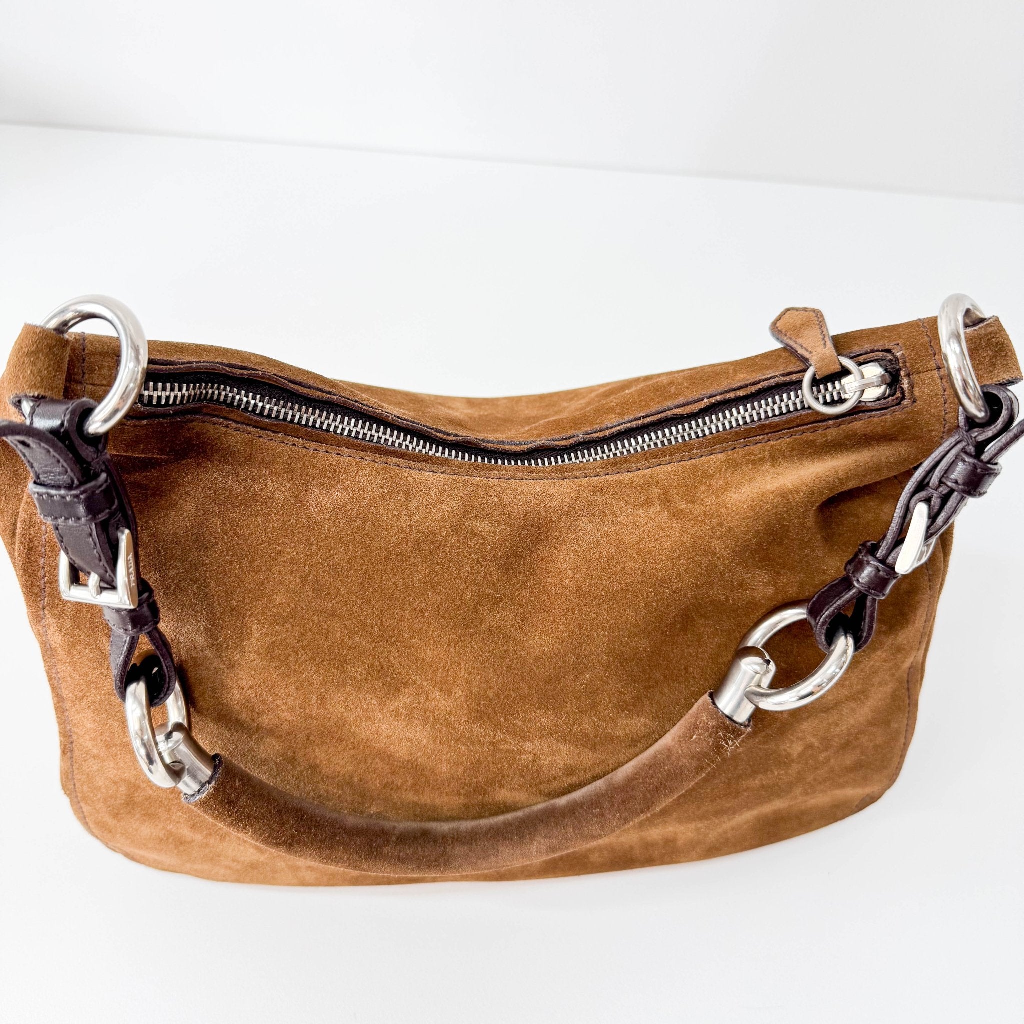 PRADA Brown Suede Hobo Shoulder Bag, in , Sold by HIVE PRELOVED - Shoulder Bags, ,