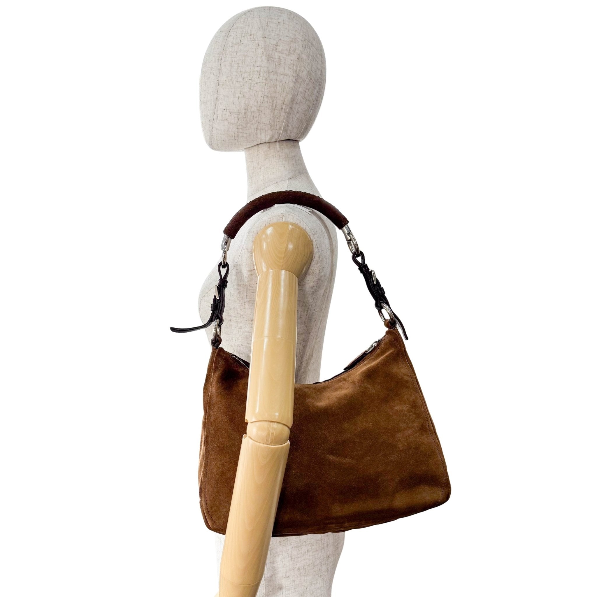 PRADA Brown Suede Hobo Shoulder Bag, in , Sold by HIVE PRELOVED - Shoulder Bags, ,