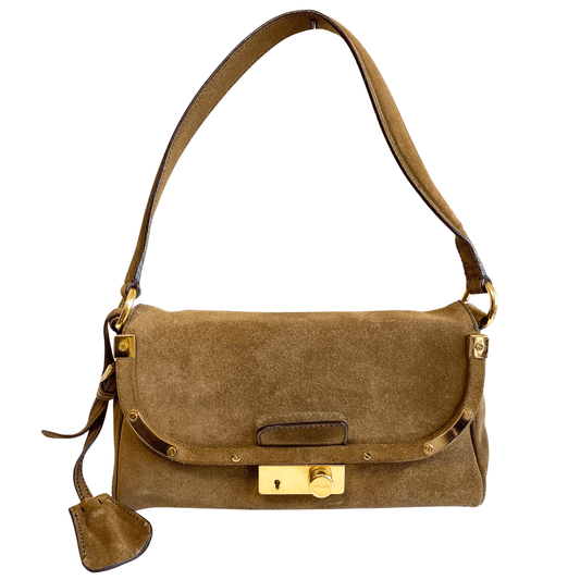 PRADA Brown Suede Shoulder Bag, in , Sold by HIVE PRELOVED - Shoulder Bags, ,