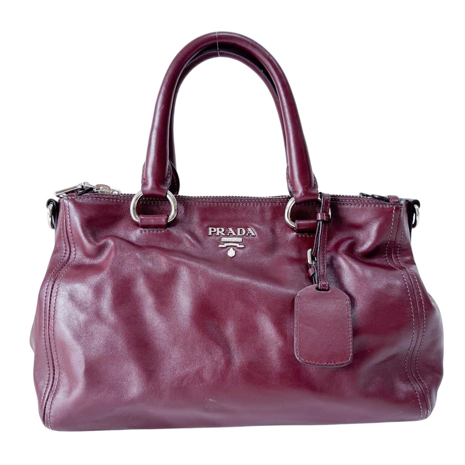 PRADA Burgundy Leather Top Handle Bag, in , Sold by HIVE PRELOVED - Handle Bags, ,