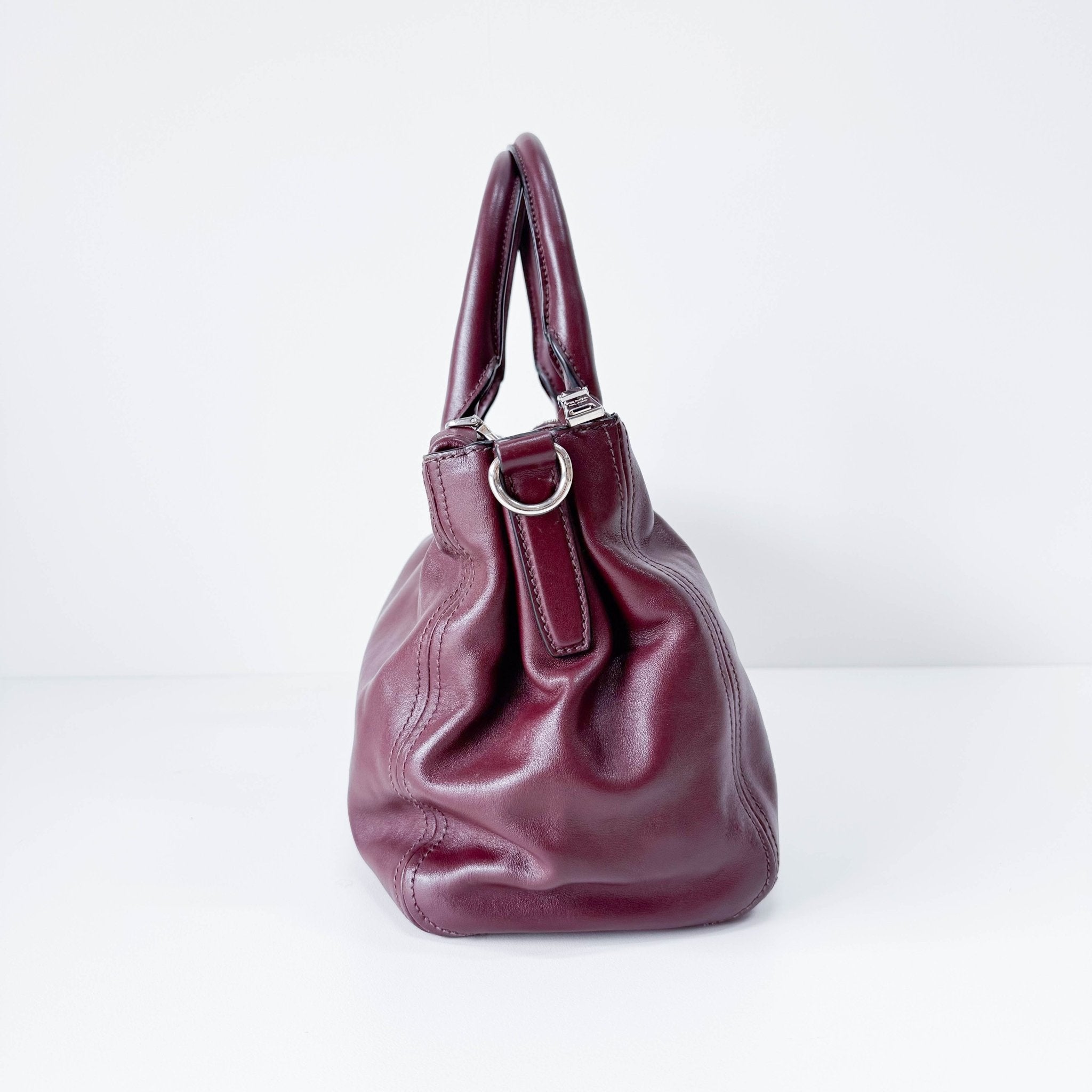 PRADA Burgundy Leather Top Handle Bag, in , Sold by HIVE PRELOVED - Handle Bags, ,
