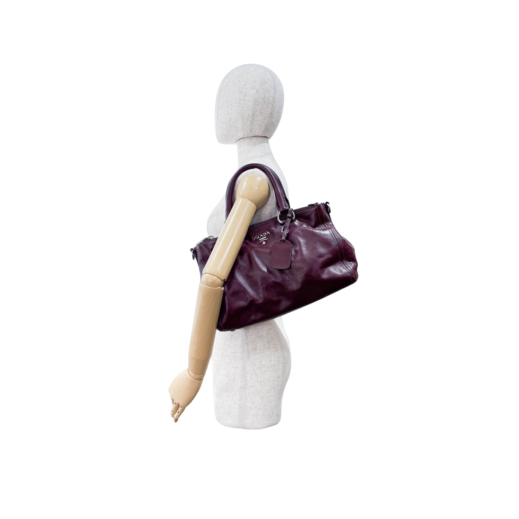 PRADA Burgundy Leather Top Handle Bag, in , Sold by HIVE PRELOVED - Handle Bags, ,