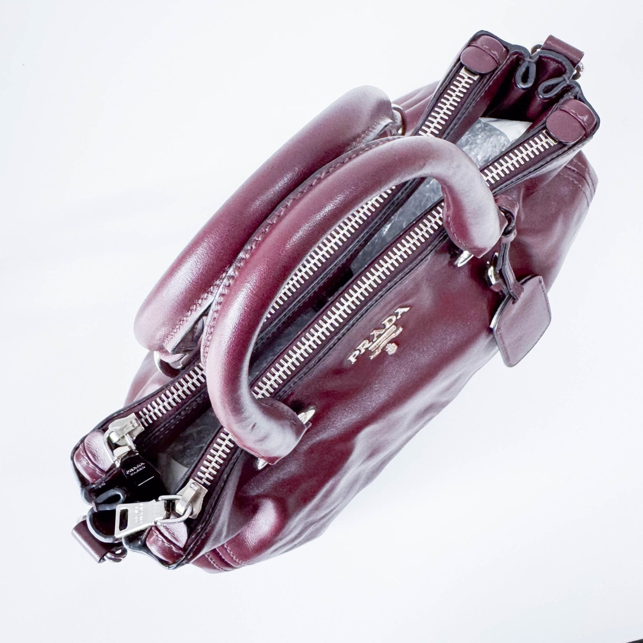 PRADA Burgundy Leather Top Handle Bag, in , Sold by HIVE PRELOVED - Handle Bags, ,