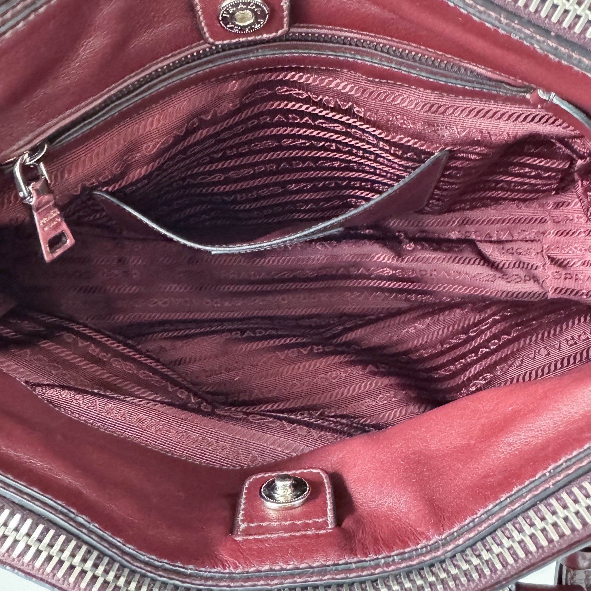 PRADA Burgundy Leather Top Handle Bag, in , Sold by HIVE PRELOVED - Handle Bags, ,