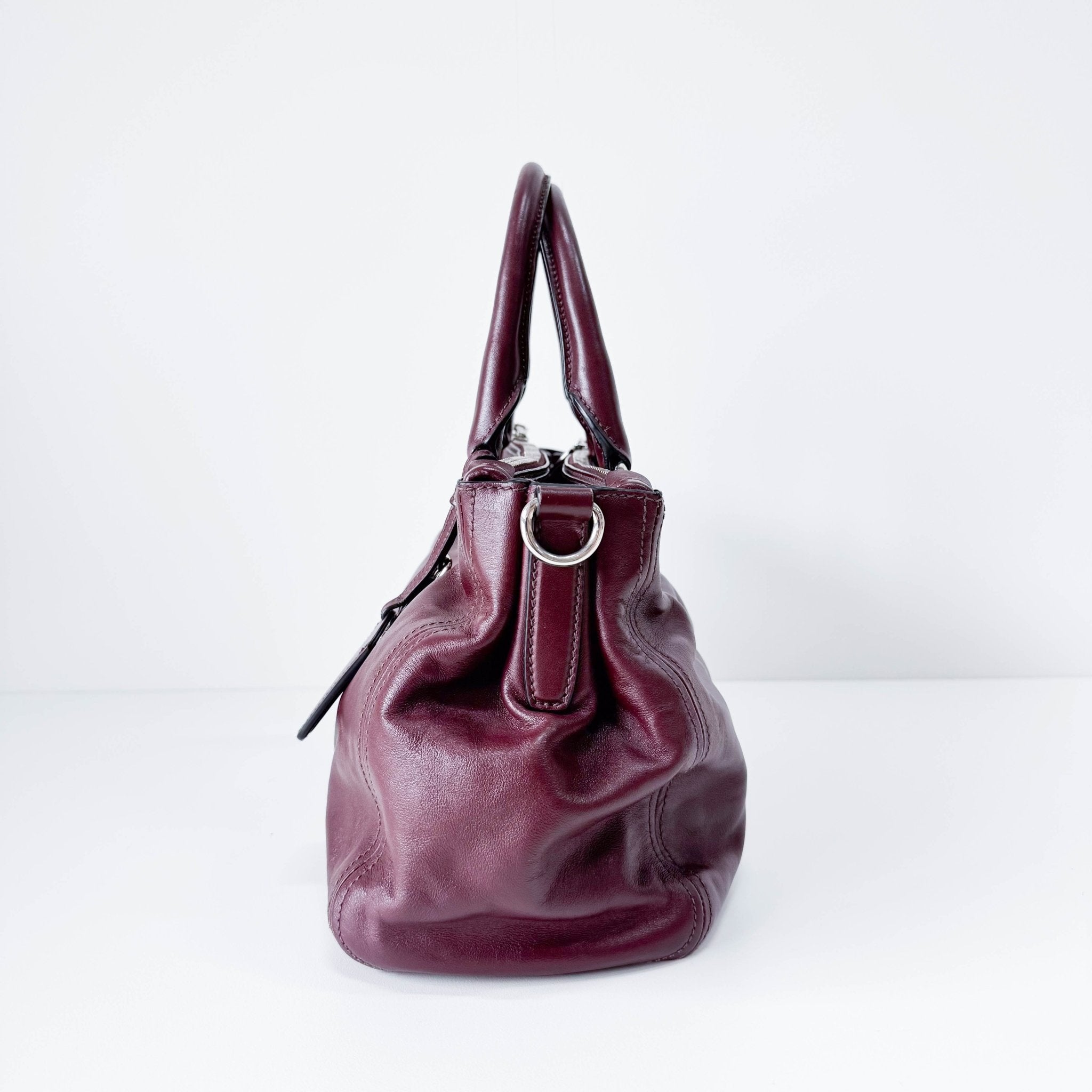 PRADA Burgundy Leather Top Handle Bag, in , Sold by HIVE PRELOVED - Handle Bags, ,