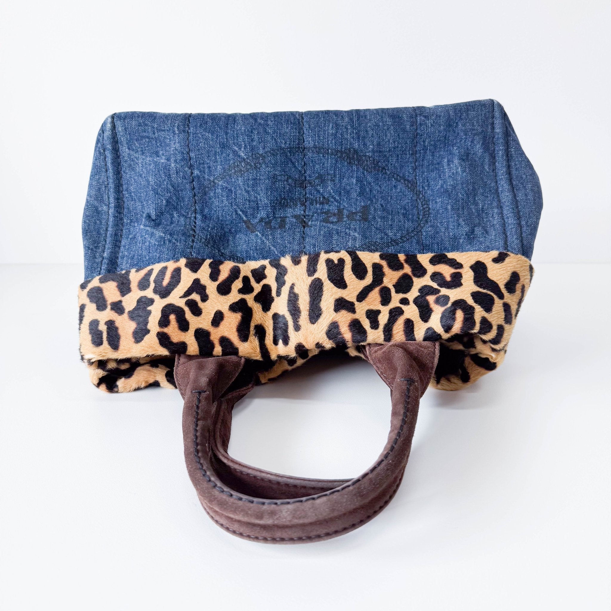 PRADA Canapa Blue Denim with Leopard Pony Hair Hand Bag, in , Sold by HIVE PRELOVED - Shoulder Bags, ,