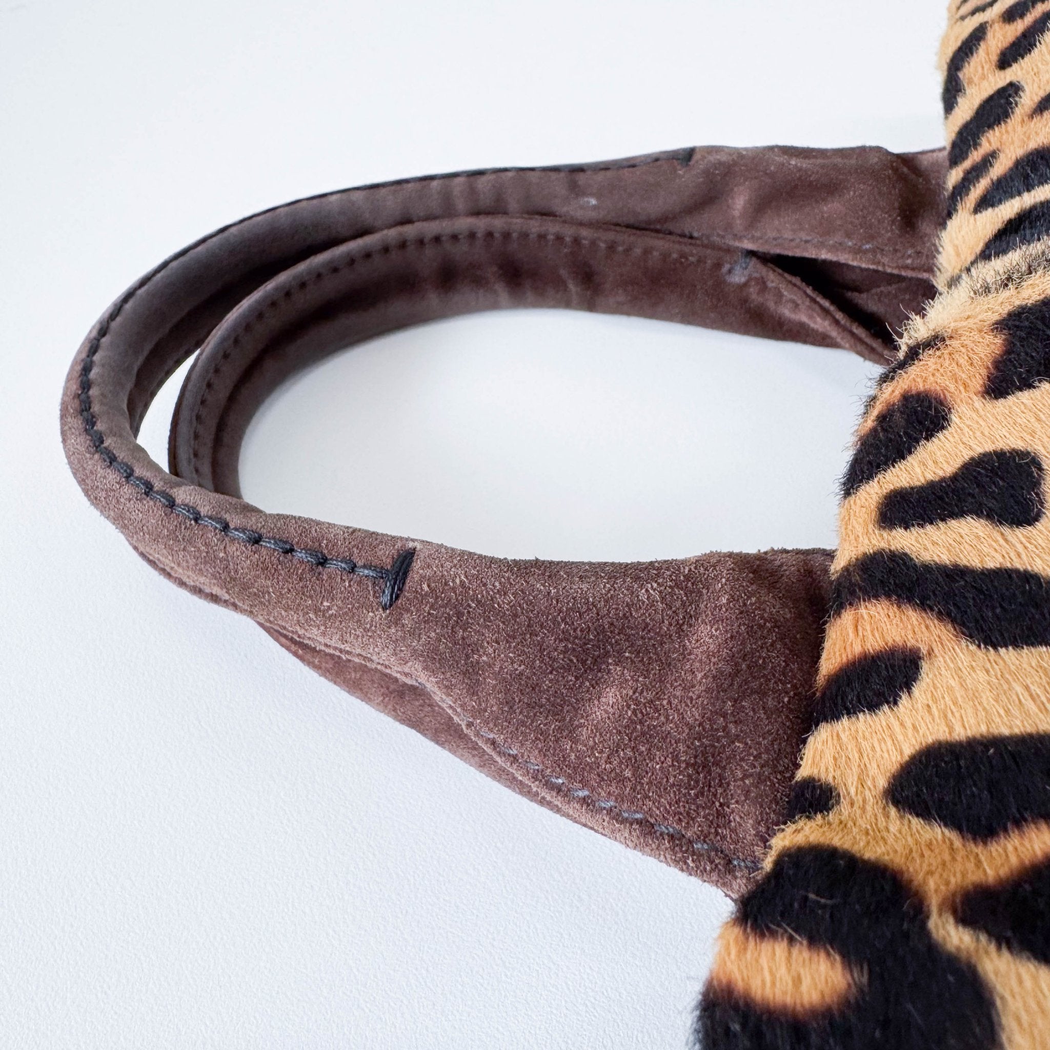 PRADA Canapa Blue Denim with Leopard Pony Hair Hand Bag, in , Sold by HIVE PRELOVED - Shoulder Bags, ,