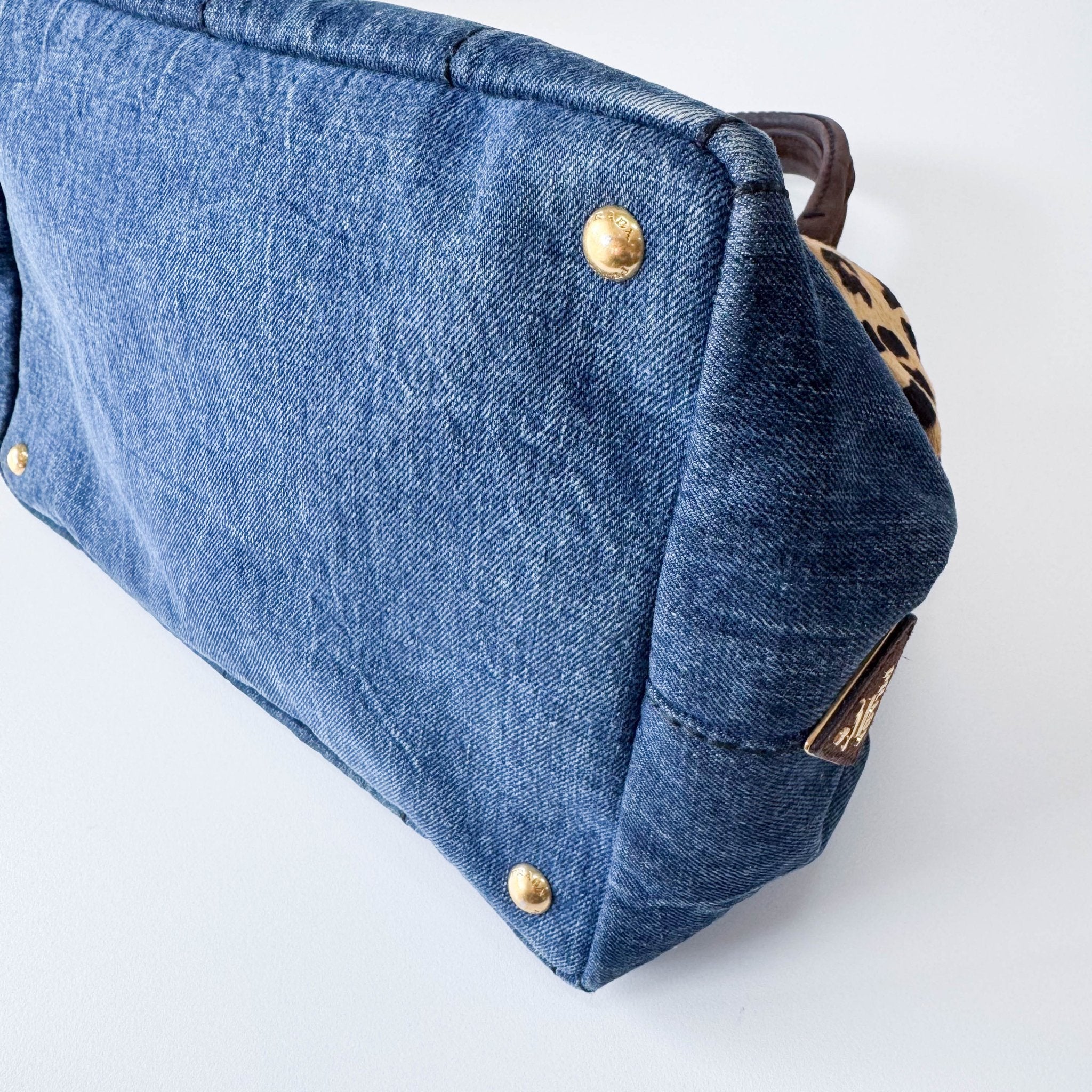 PRADA Canapa Blue Denim with Leopard Pony Hair Hand Bag, in , Sold by HIVE PRELOVED - Shoulder Bags, ,