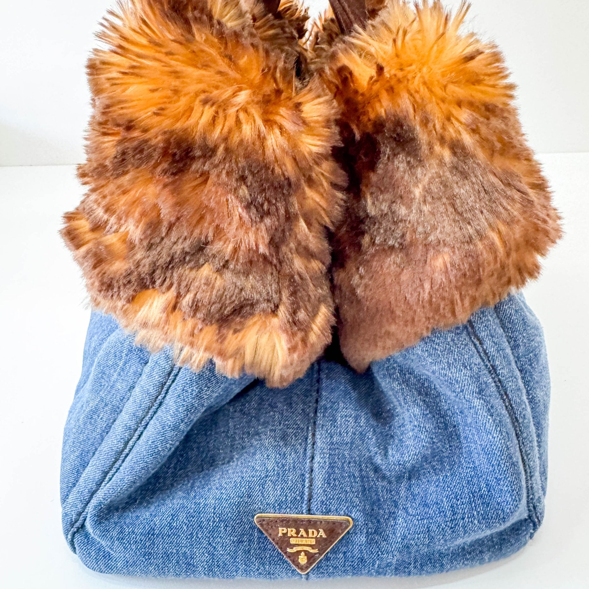 PRADA Canapa Fur & Denim Tote Handle Bag, in , Sold by HIVE PRELOVED - Handle Bags, ,