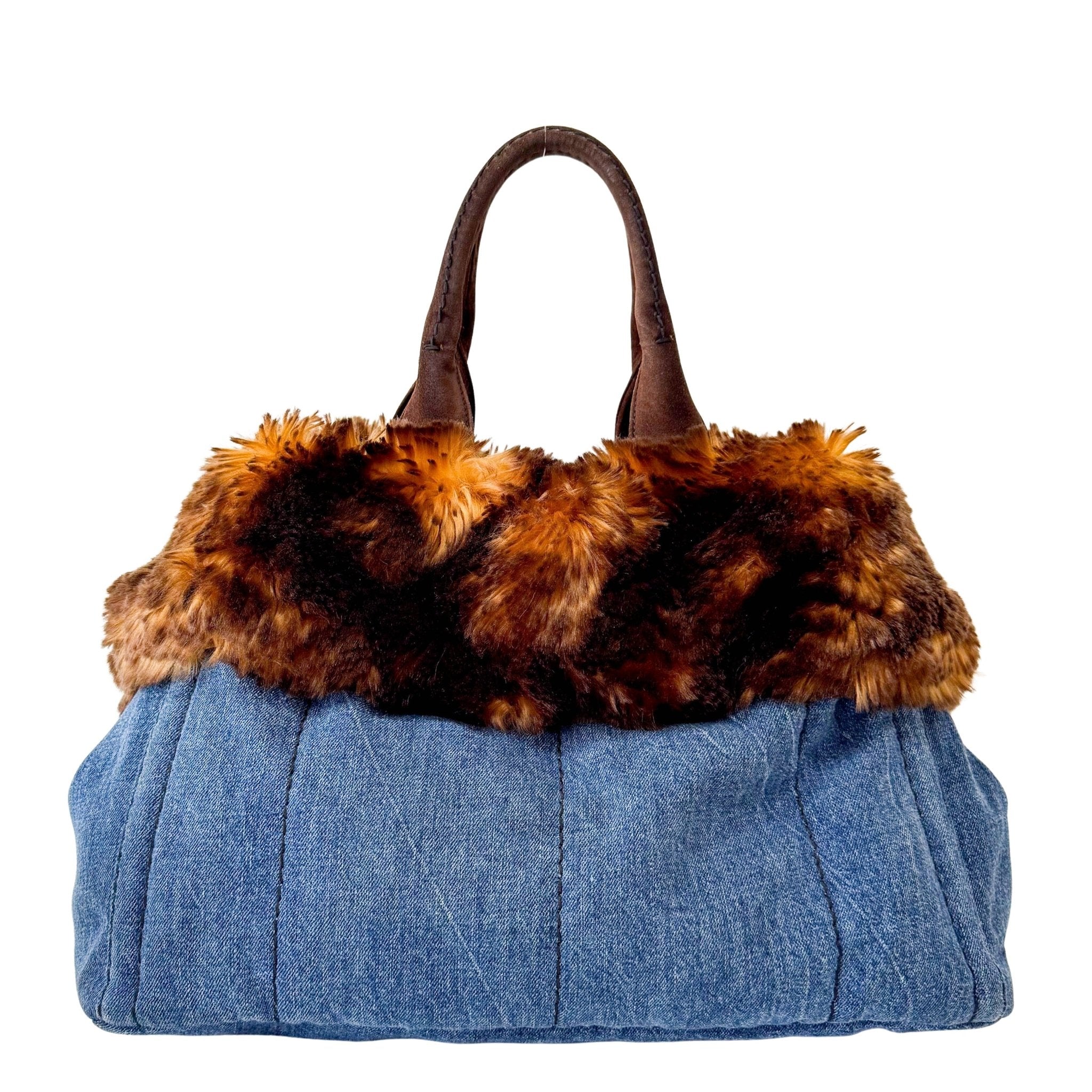 PRADA Canapa Fur & Denim Tote Handle Bag, in , Sold by HIVE PRELOVED - Handle Bags, ,