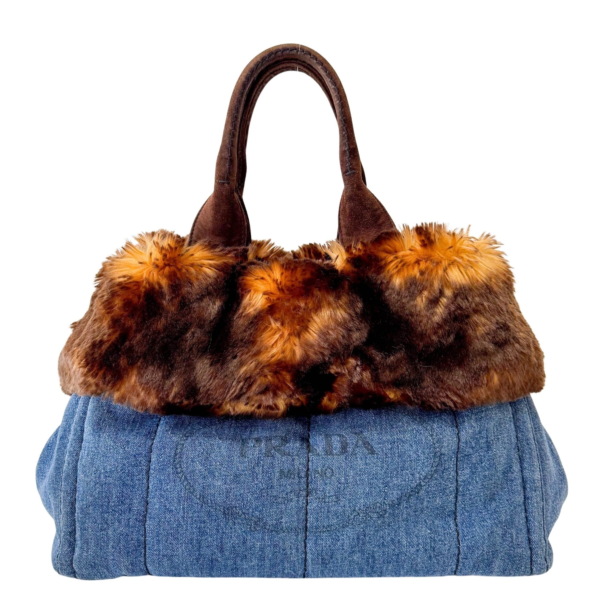 PRADA Canapa Fur & Denim Tote Handle Bag, in , Sold by HIVE PRELOVED - Handle Bags, ,