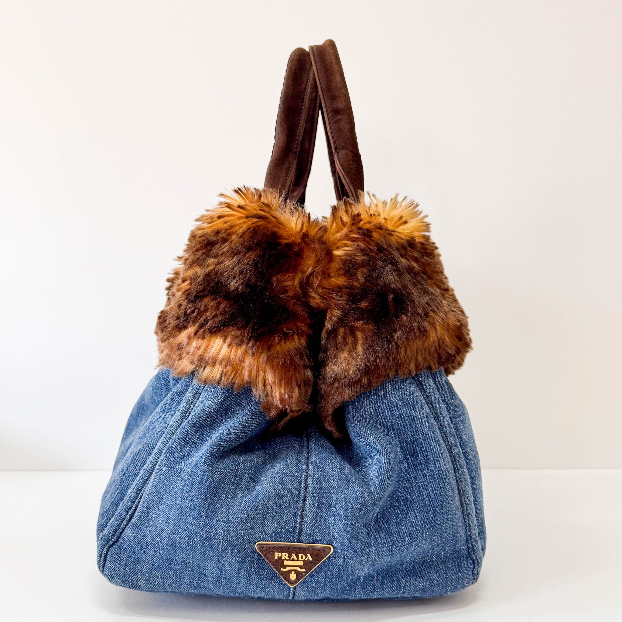 PRADA Canapa Fur & Denim Tote Handle Bag, in , Sold by HIVE PRELOVED - Handle Bags, ,