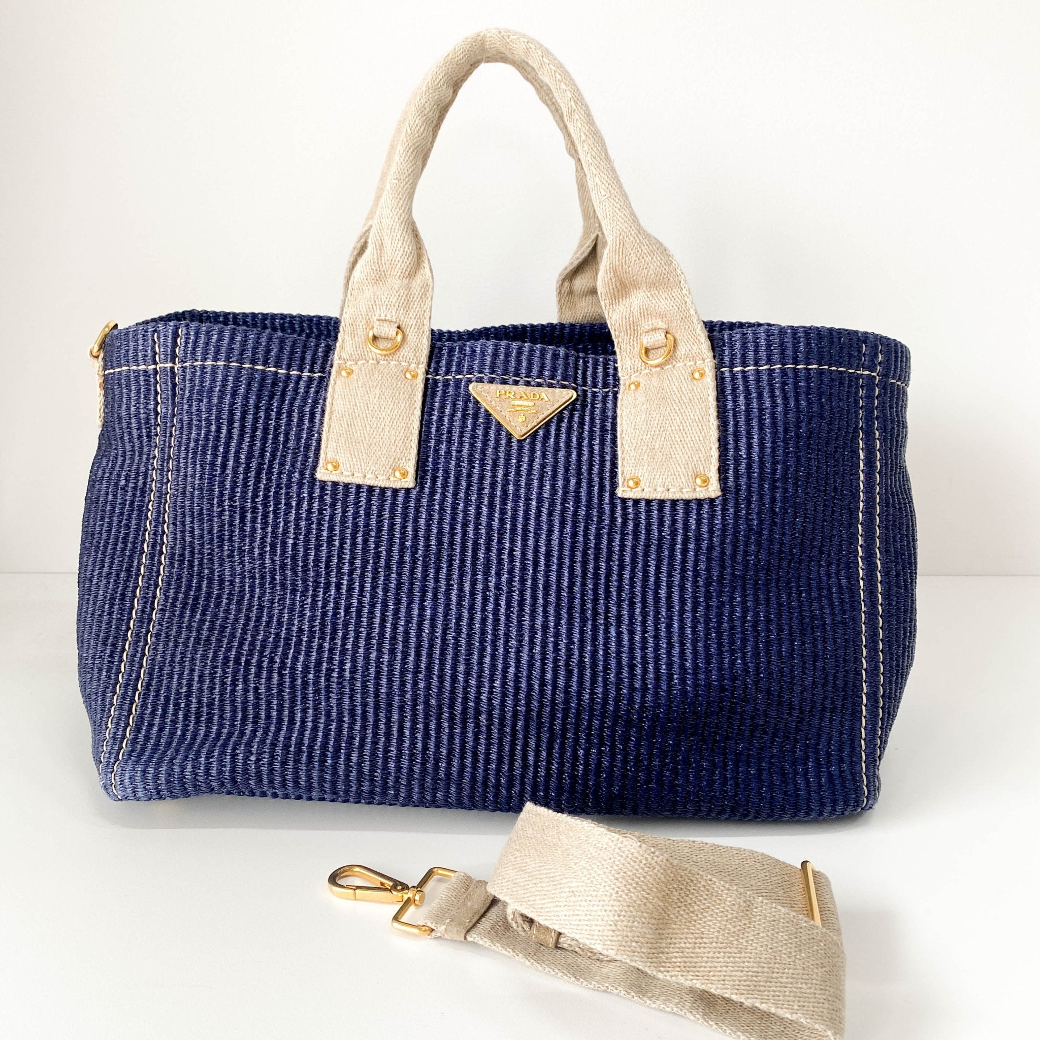 PRADA Canapa Navy Straw Tote Handle Bag, in , Sold by HIVE PRELOVED - Handle Bags, Totes,