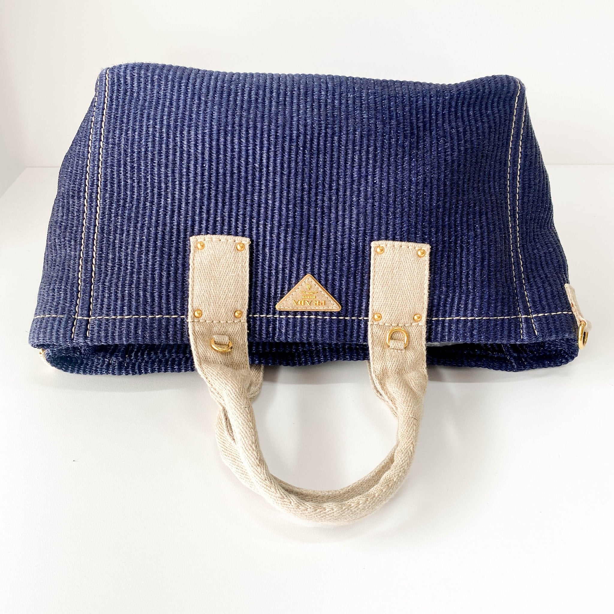 PRADA Canapa Navy Straw Tote Handle Bag, in , Sold by HIVE PRELOVED - Handle Bags, Totes,