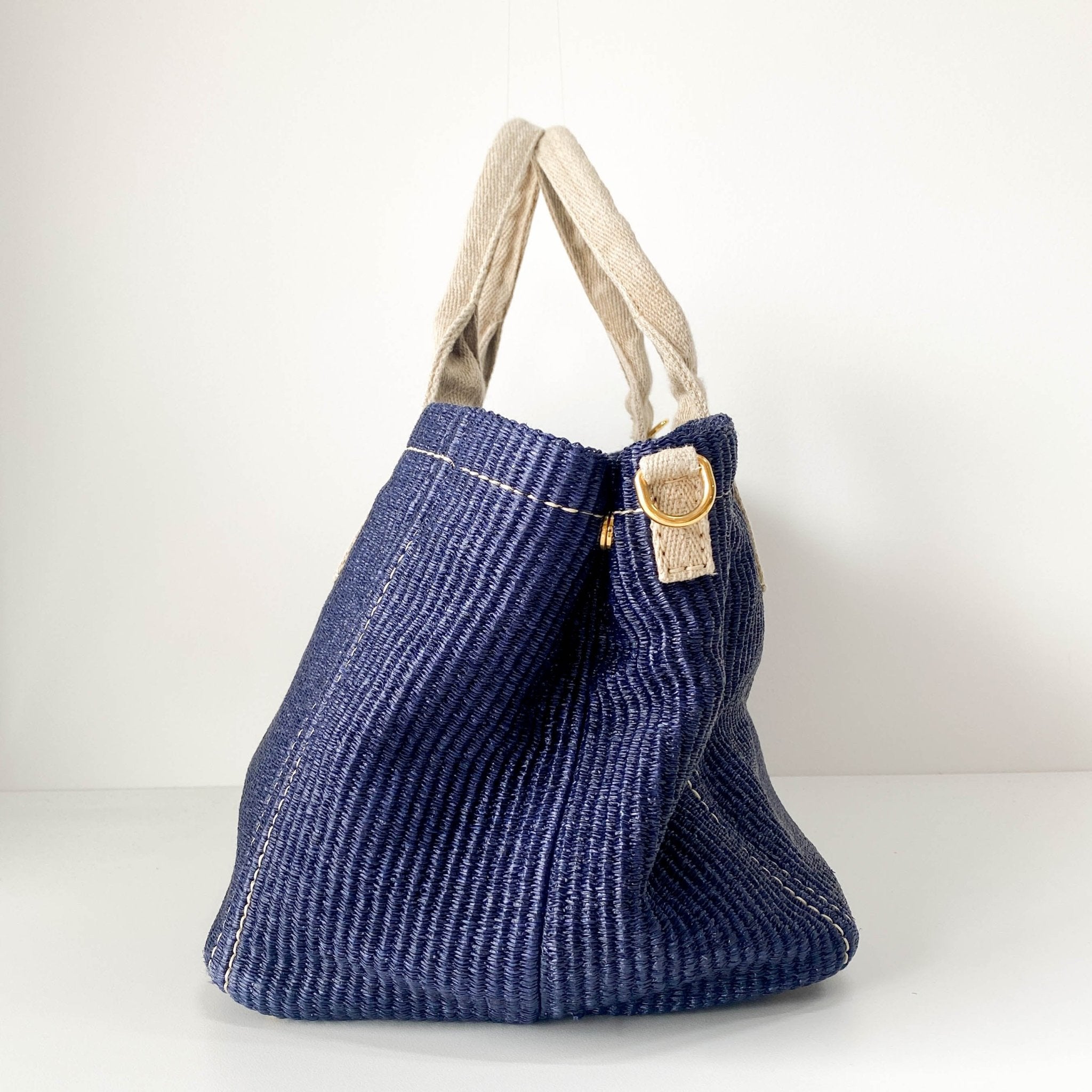 PRADA Canapa Navy Straw Tote Handle Bag, in , Sold by HIVE PRELOVED - Handle Bags, Totes,