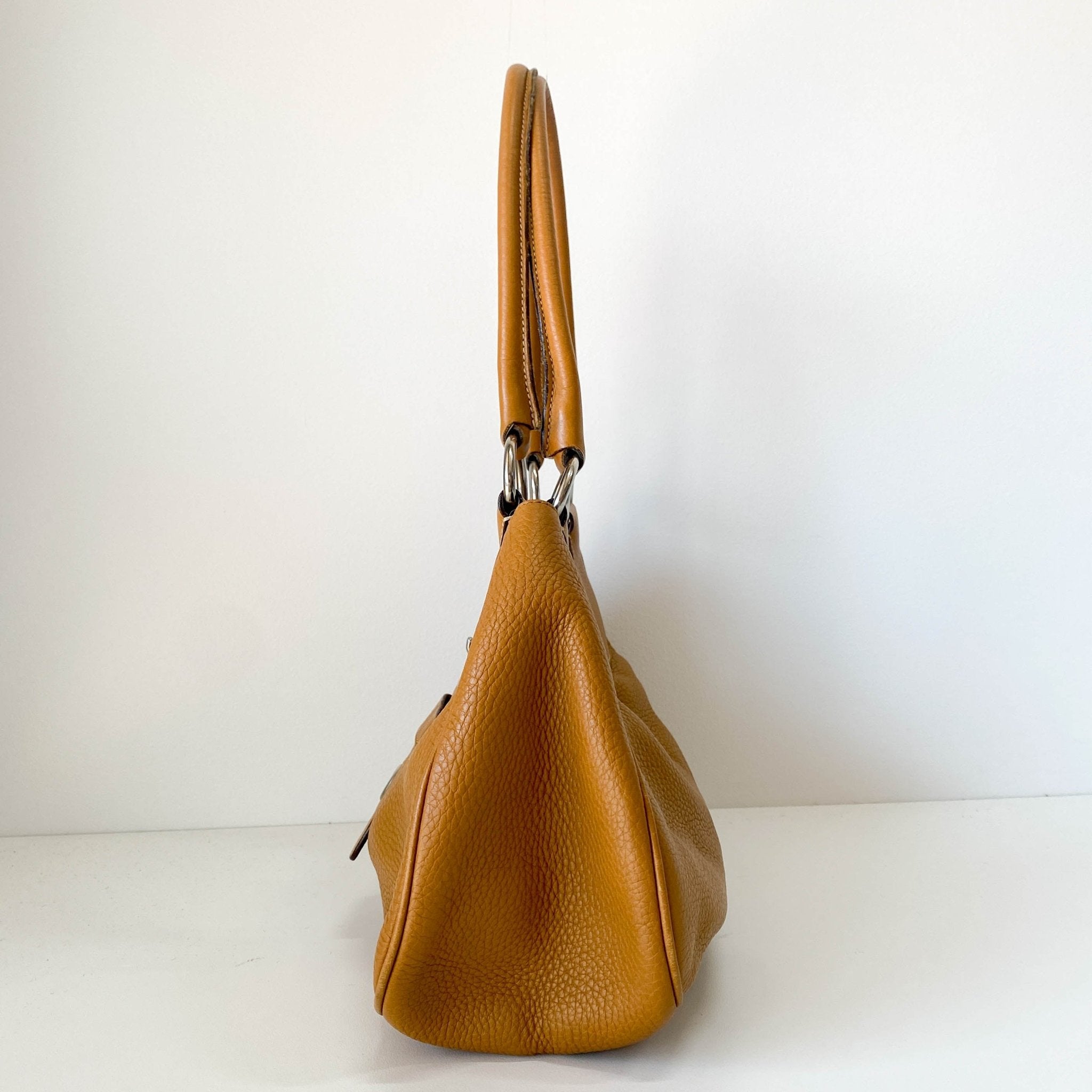 PRADA Caramel Brown Belt Buckle Leather Shoulder Bag, in , Sold by HIVE PRELOVED - Shoulder Bags, ,