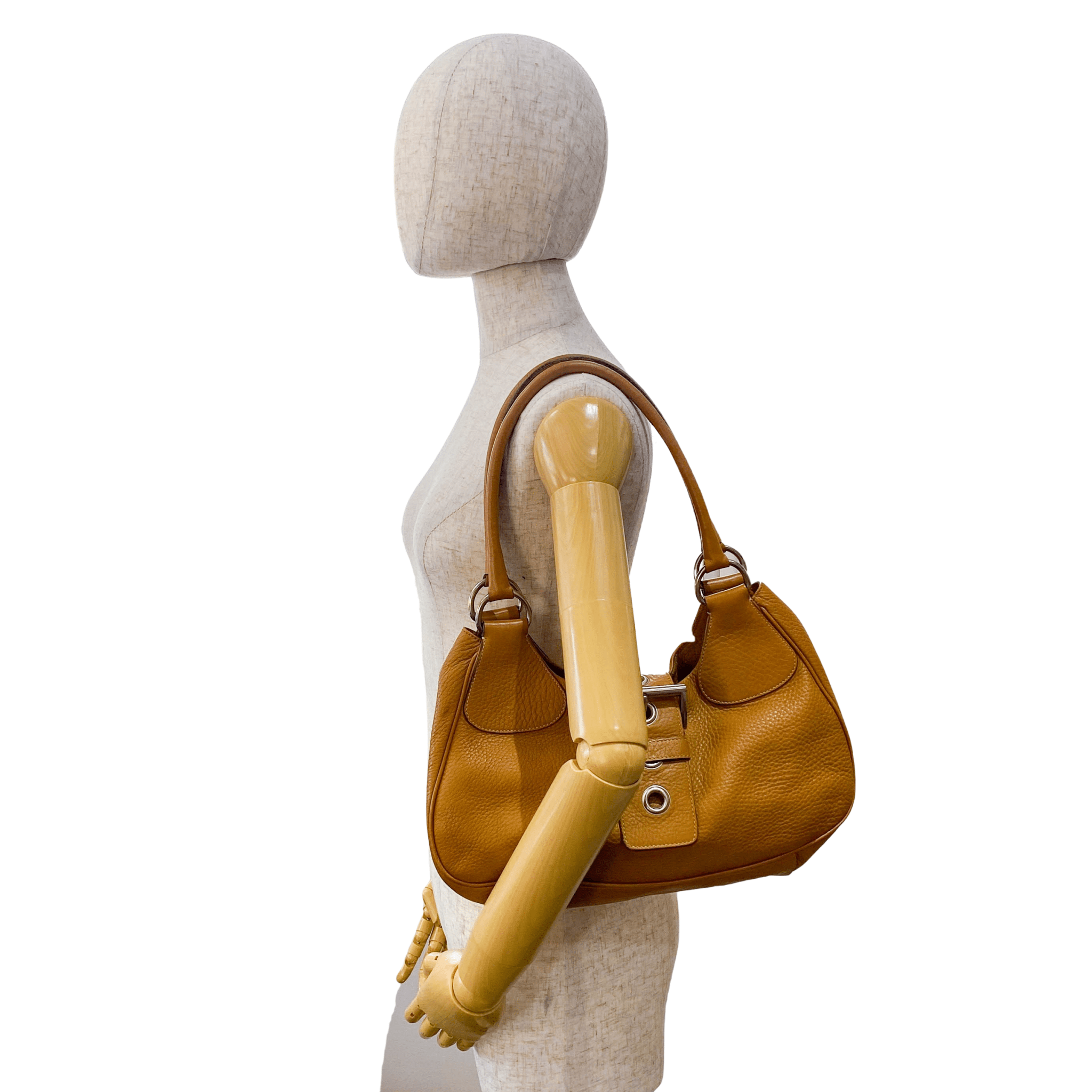 PRADA Caramel Brown Belt Buckle Leather Shoulder Bag, in , Sold by HIVE PRELOVED - Shoulder Bags, ,