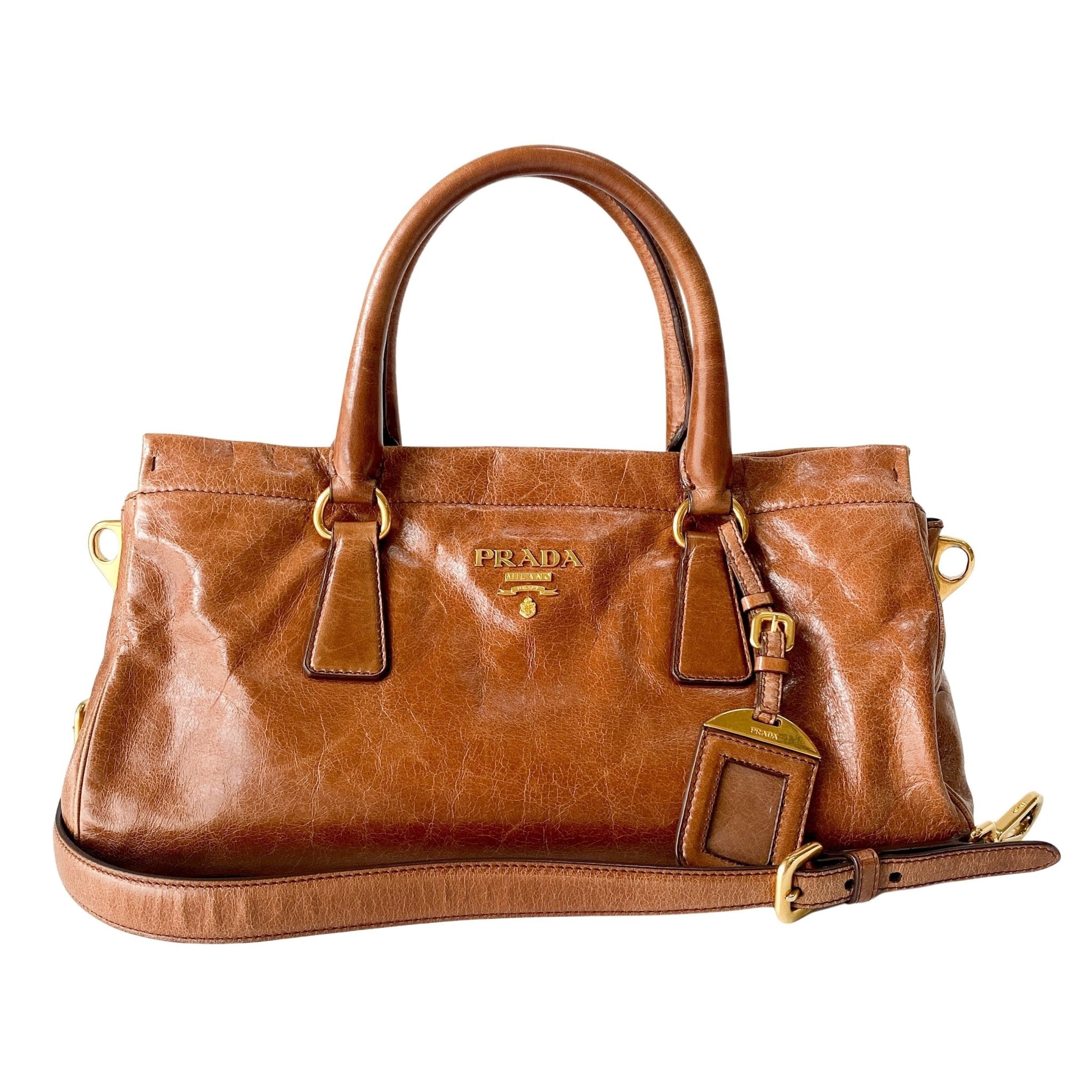 PRADA Caramel Brown Leather Boston Handle Bag, in , Sold by HIVE PRELOVED - Handle Bags, ,