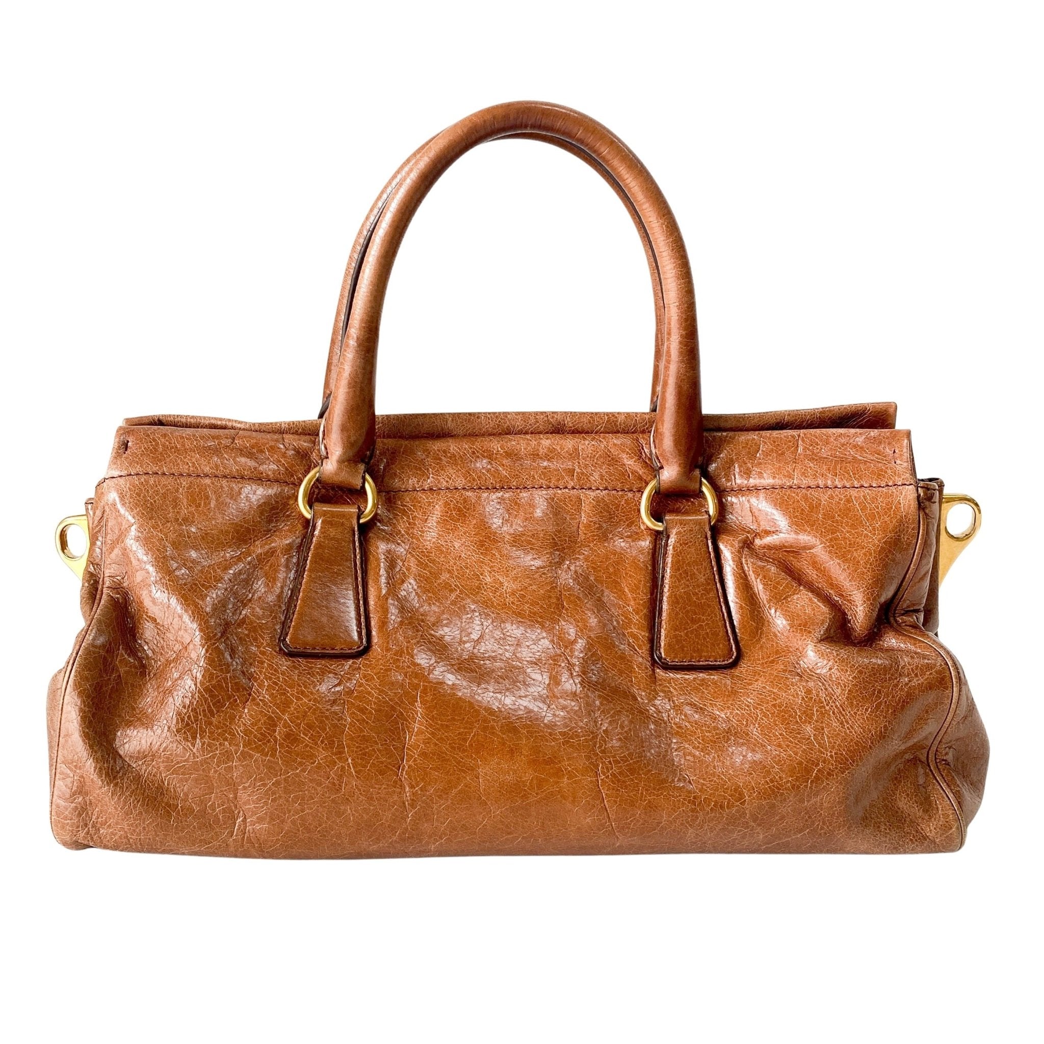 PRADA Caramel Brown Leather Boston Handle Bag, in , Sold by HIVE PRELOVED - Handle Bags, ,
