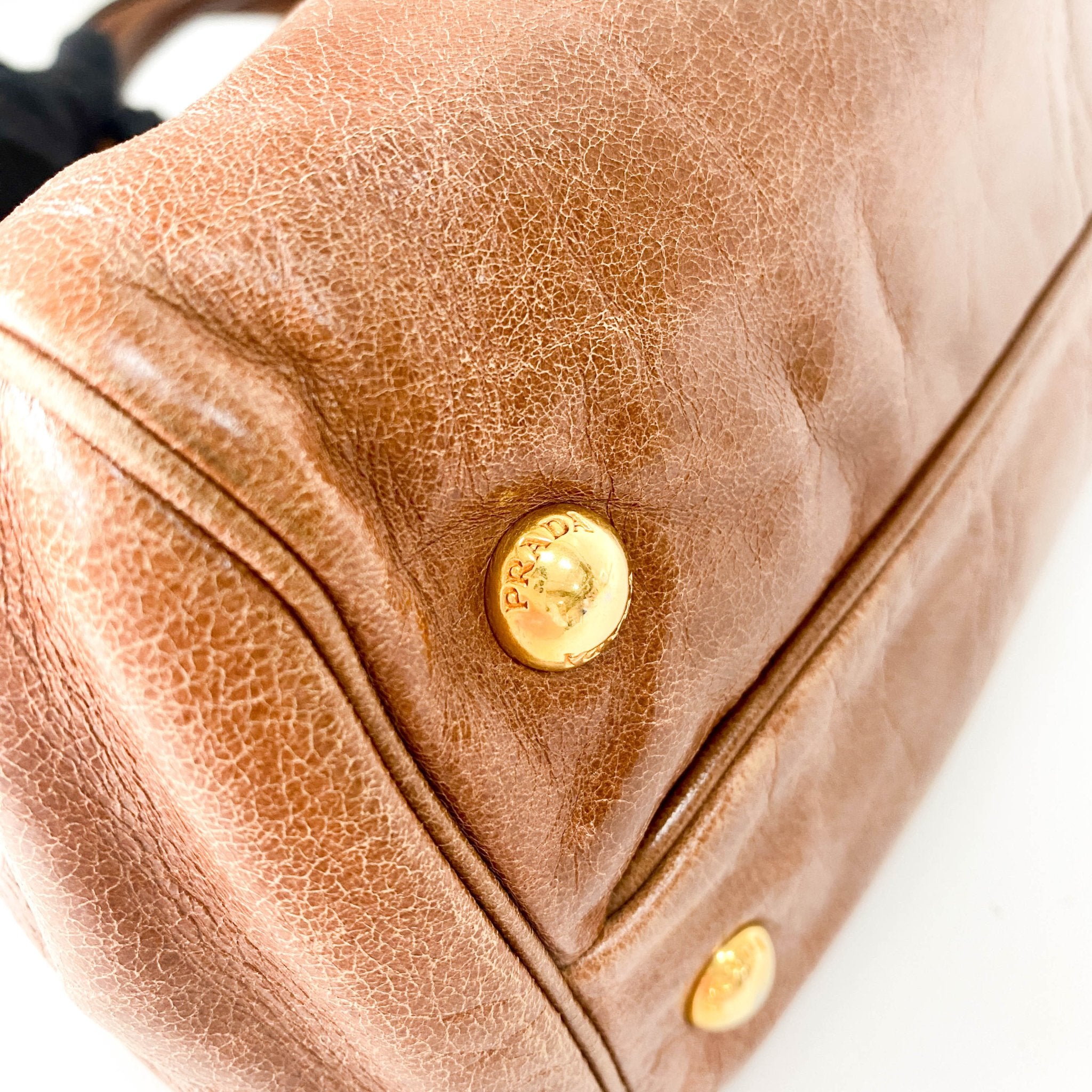 PRADA Caramel Brown Leather Boston Handle Bag, in , Sold by HIVE PRELOVED - Handle Bags, ,