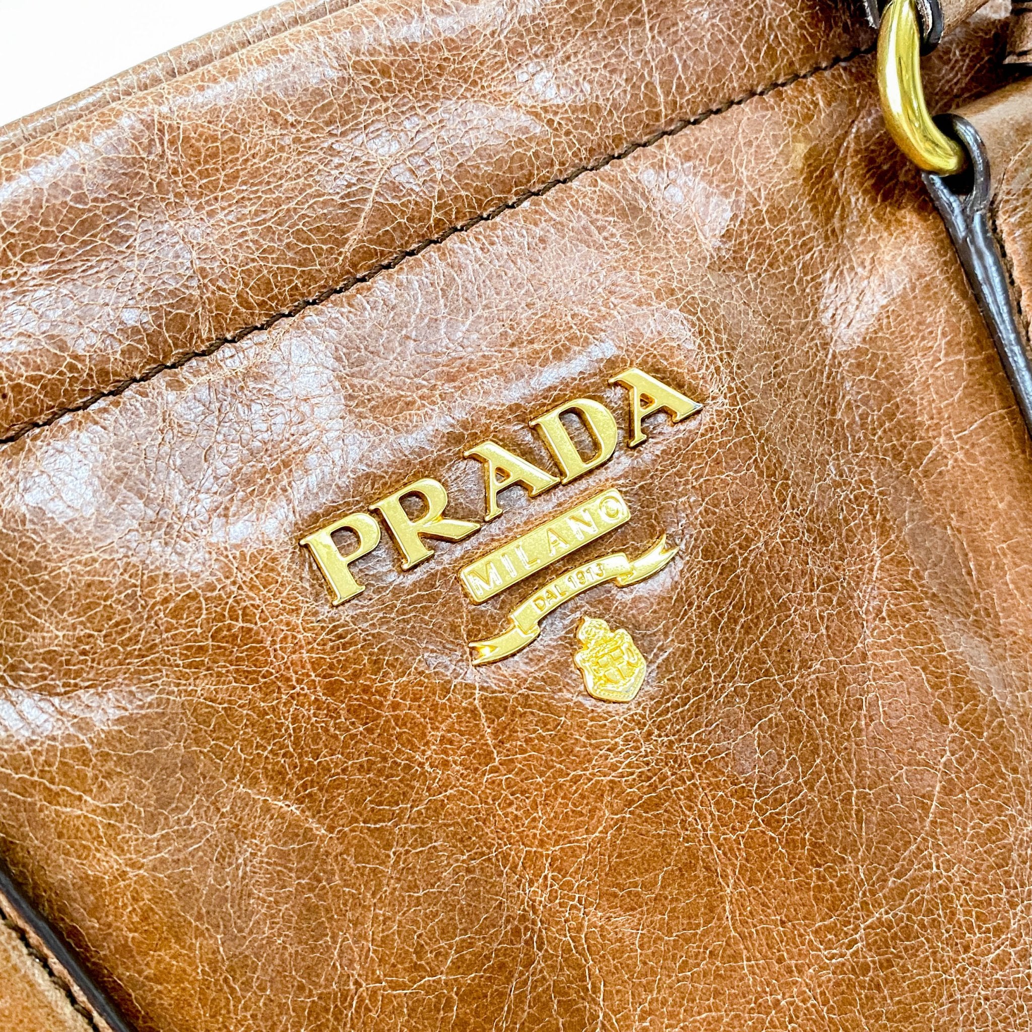 PRADA Caramel Brown Leather Boston Handle Bag, in , Sold by HIVE PRELOVED - Handle Bags, ,