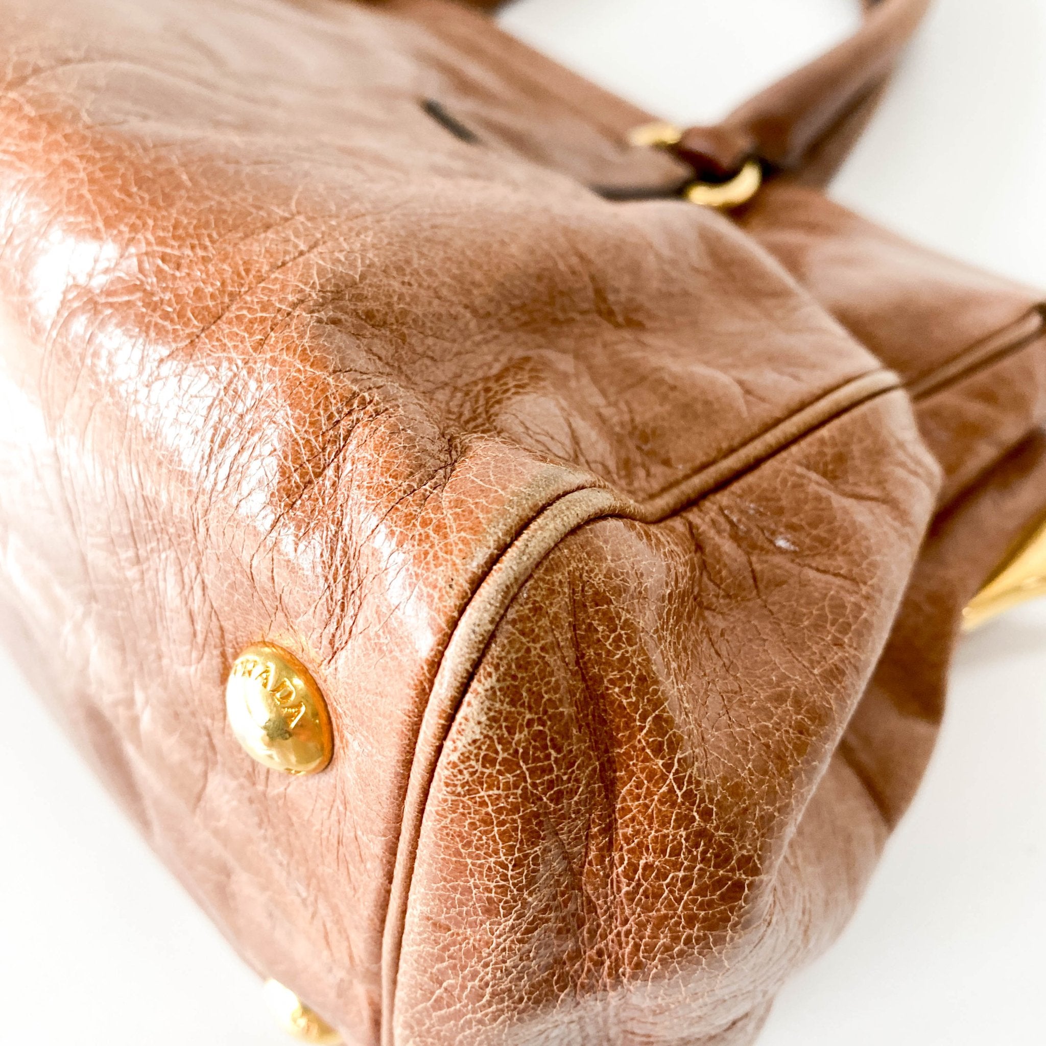 PRADA Caramel Brown Leather Boston Handle Bag, in , Sold by HIVE PRELOVED - Handle Bags, ,