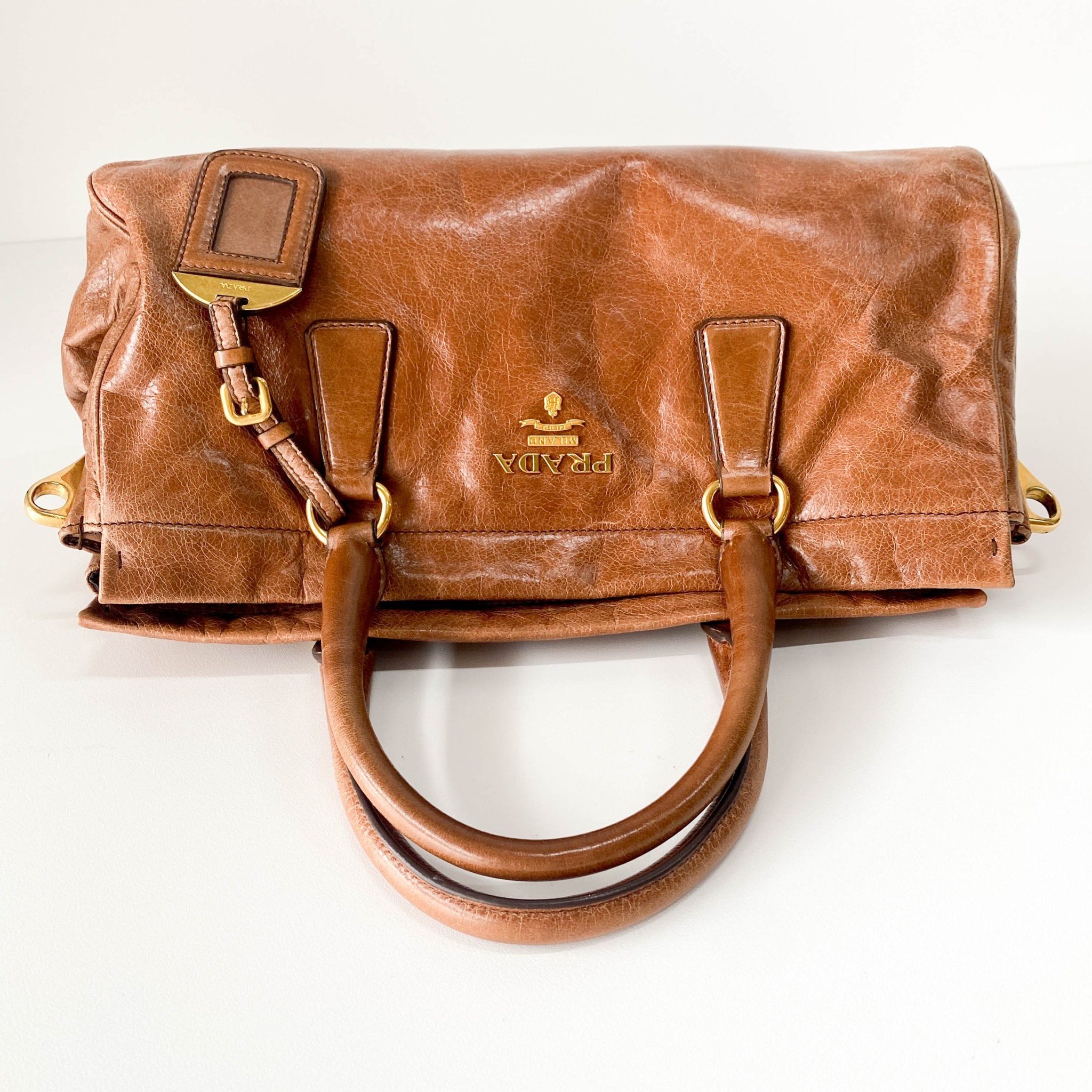 PRADA Caramel Brown Leather Boston Handle Bag, in , Sold by HIVE PRELOVED - Handle Bags, ,