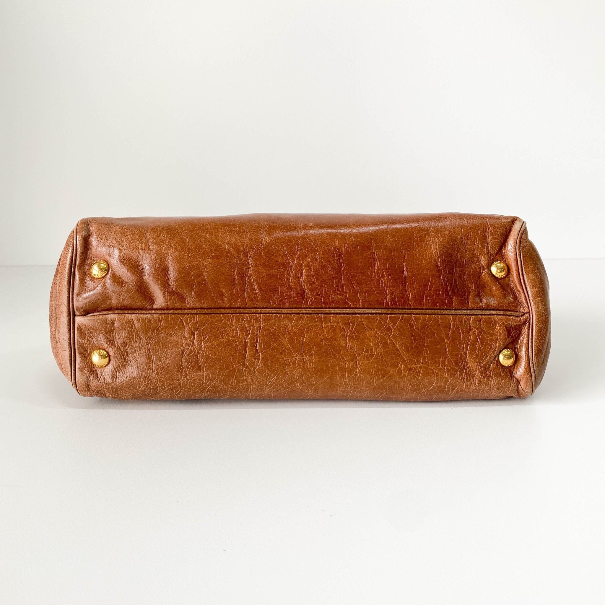 PRADA Caramel Brown Leather Boston Handle Bag, in , Sold by HIVE PRELOVED - Handle Bags, ,