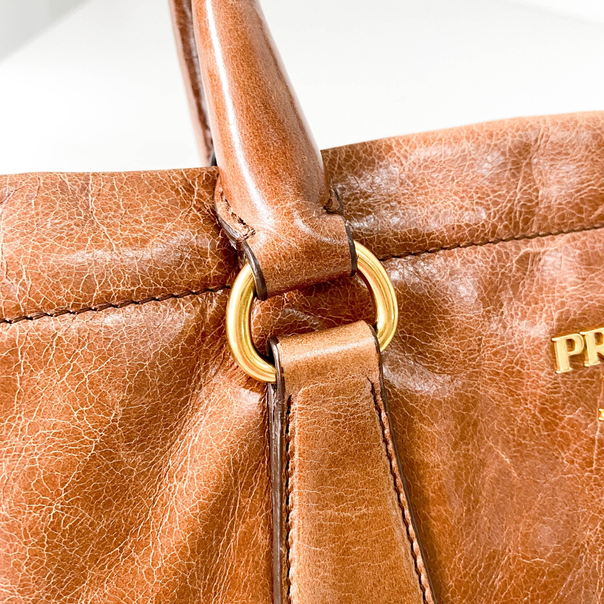 PRADA Caramel Brown Leather Boston Handle Bag, in , Sold by HIVE PRELOVED - Handle Bags, ,