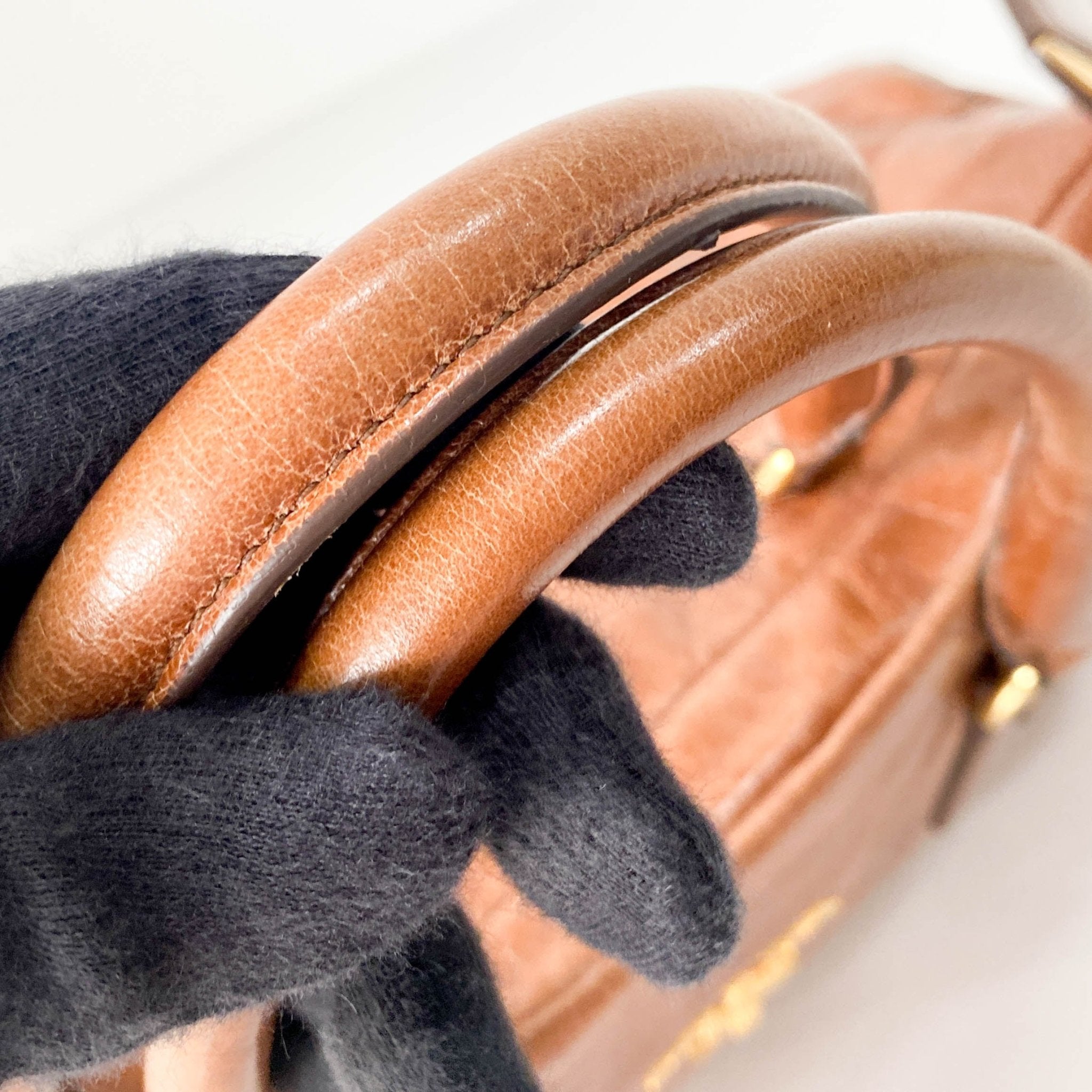 PRADA Caramel Brown Leather Boston Handle Bag, in , Sold by HIVE PRELOVED - Handle Bags, ,