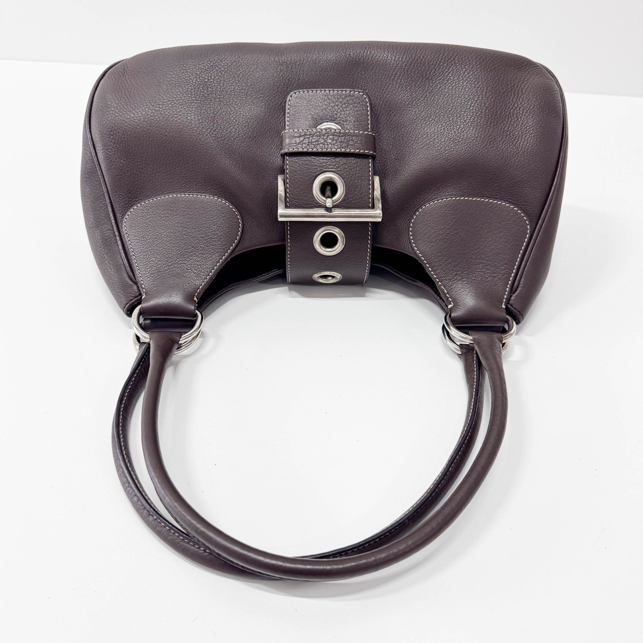 PRADA Chocolate Brown Leather Belt Shoulder Bag, in , Sold by HIVE PRELOVED - Shoulder Bags, ,