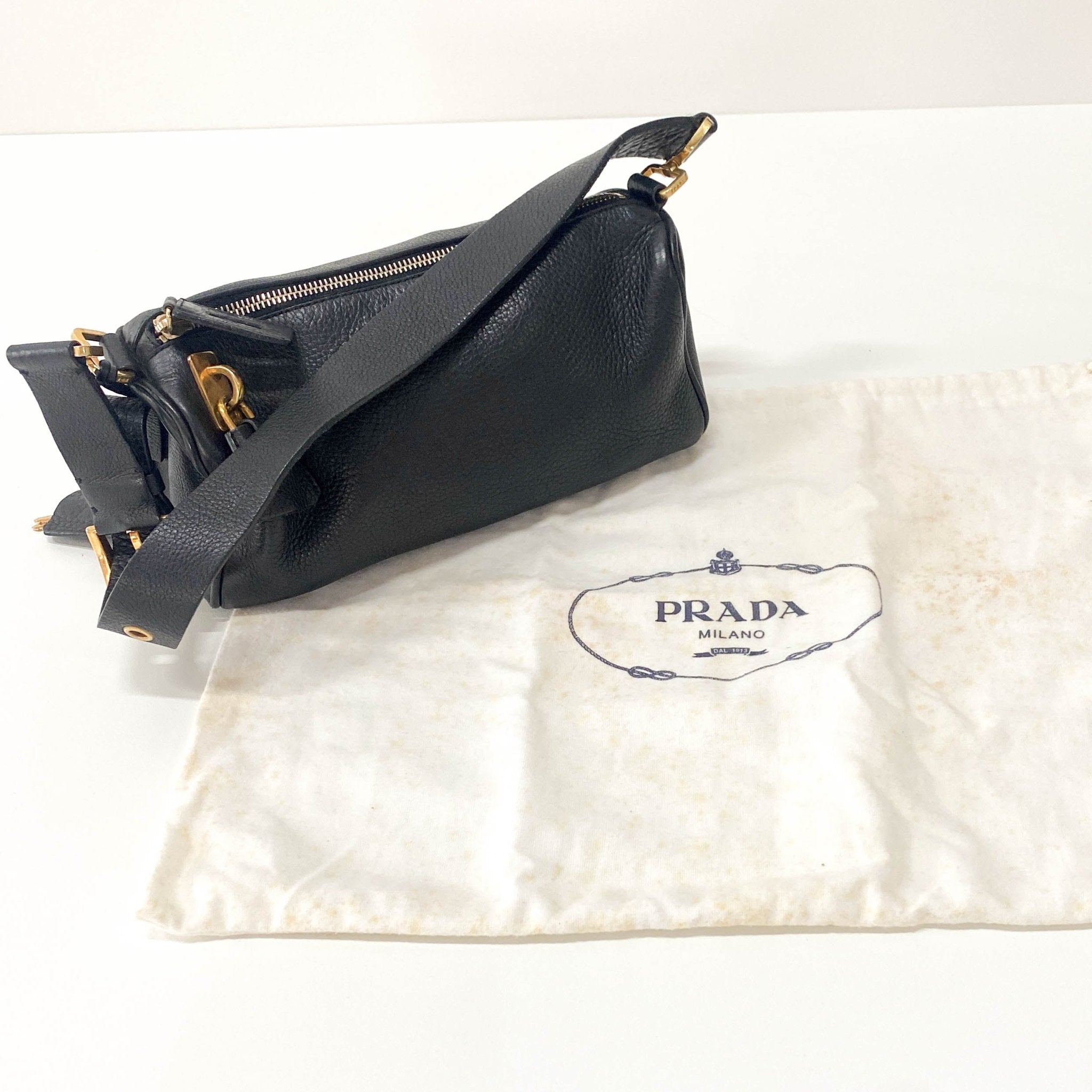 PRADA Daino Black Leather Shoulder Bag, in , Sold by HIVE PRELOVED - Shoulder Bags, ,