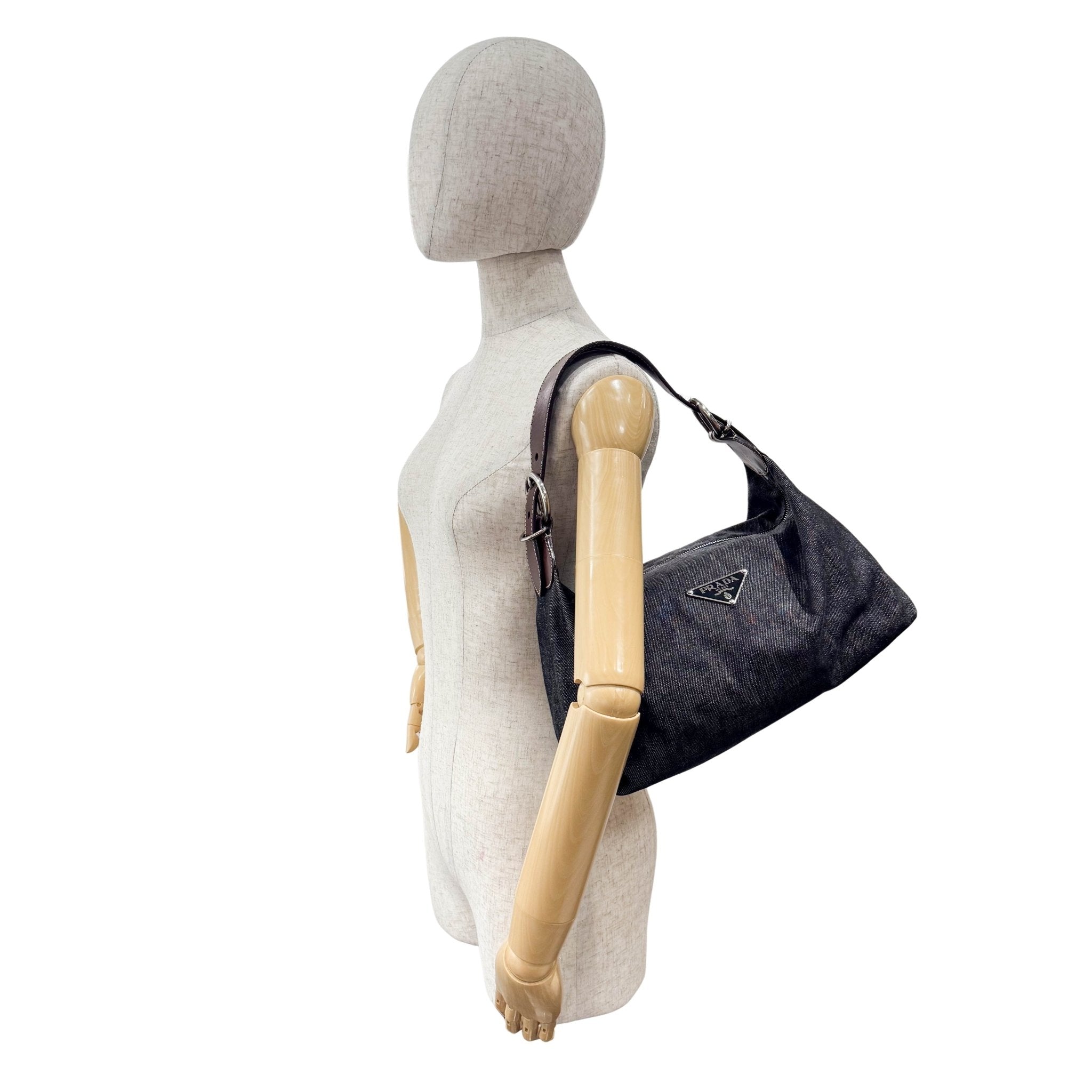 PRADA Denim & Brown Leather Handle Bag, in , Sold by HIVE PRELOVED - Handle Bags, ,