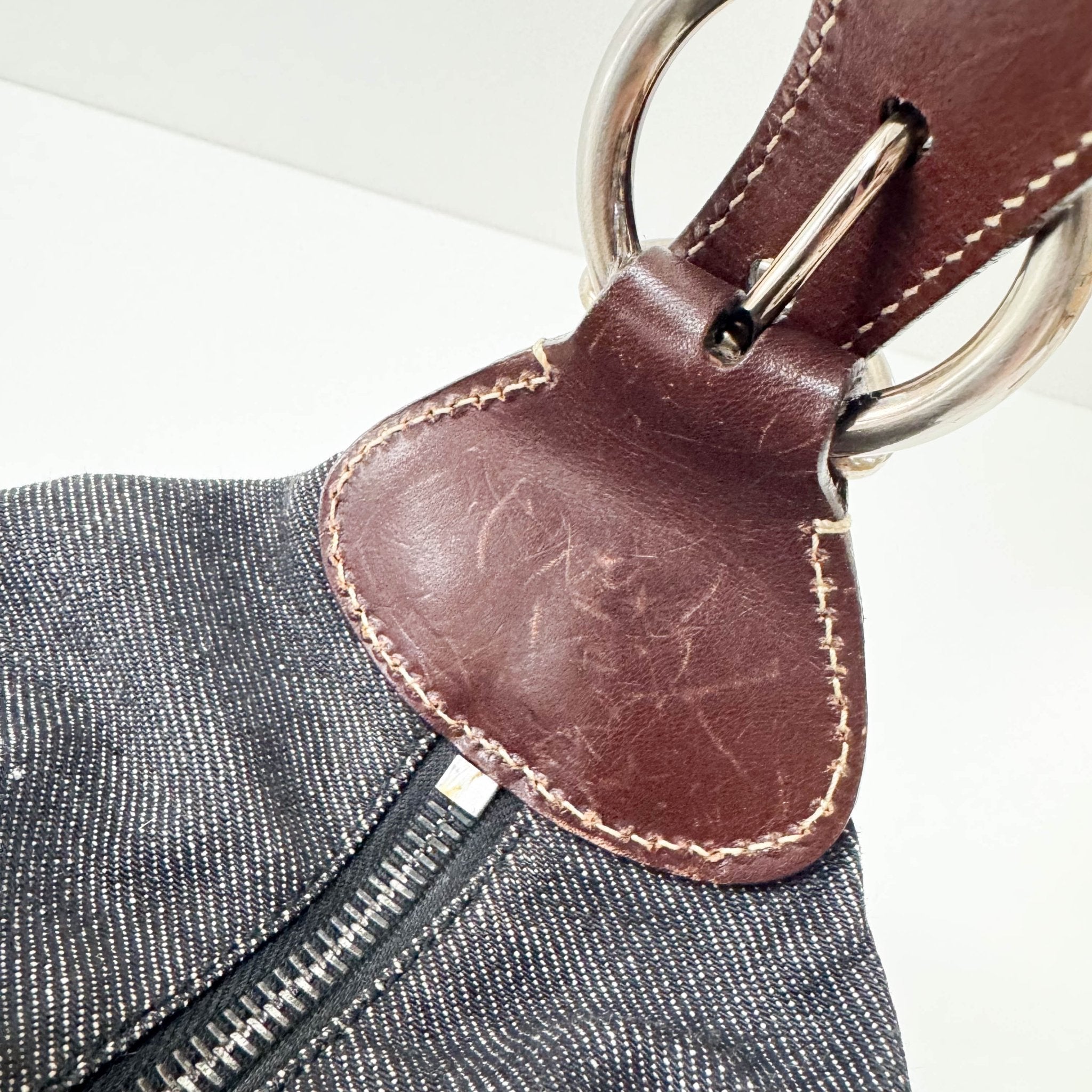 PRADA Denim & Brown Leather Handle Bag, in , Sold by HIVE PRELOVED - Handle Bags, ,