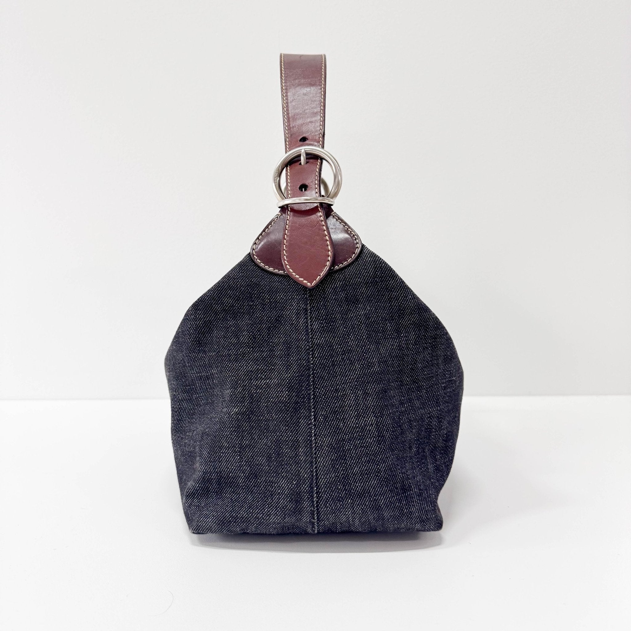 PRADA Denim & Brown Leather Handle Bag, in , Sold by HIVE PRELOVED - Handle Bags, ,