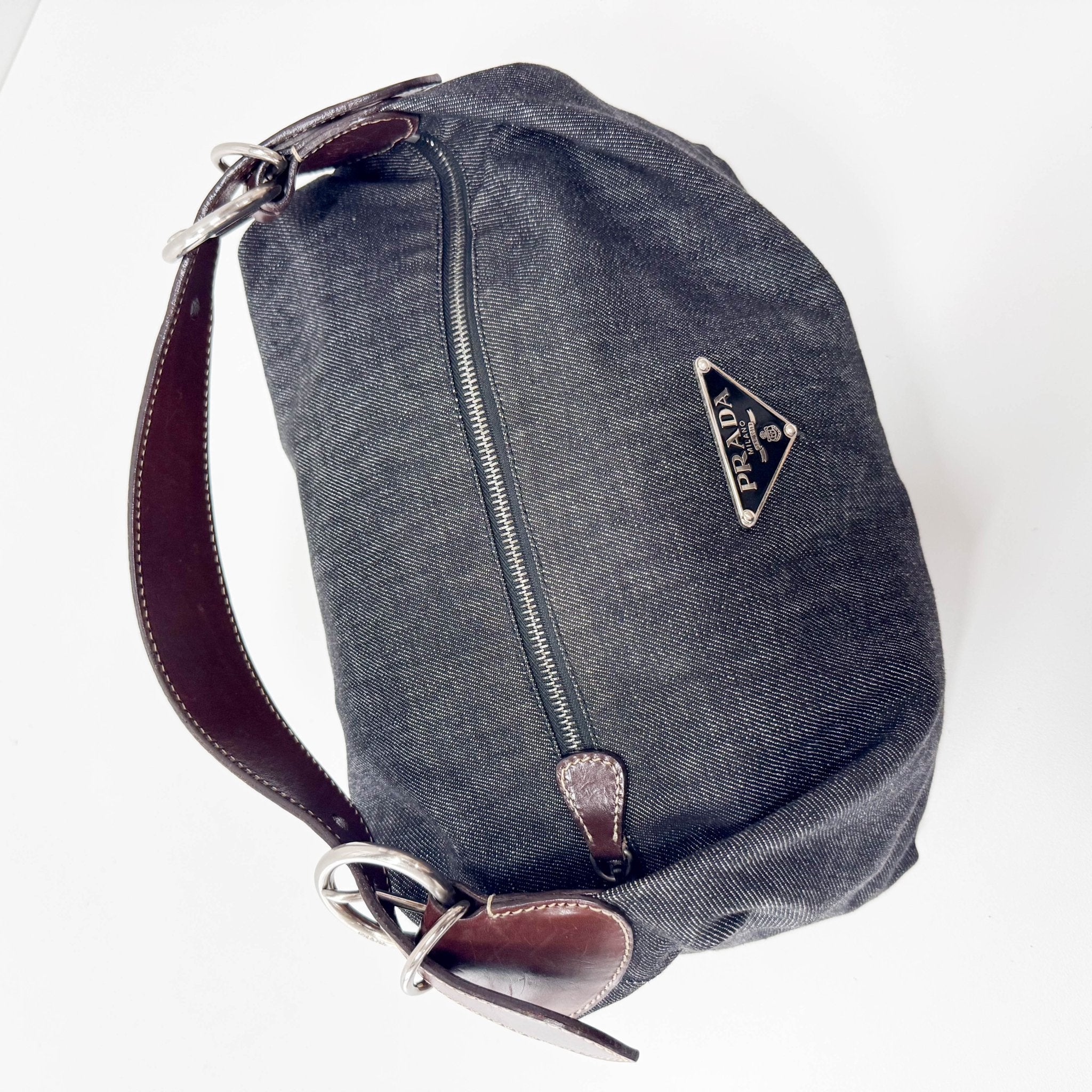 PRADA Denim & Brown Leather Handle Bag, in , Sold by HIVE PRELOVED - Handle Bags, ,