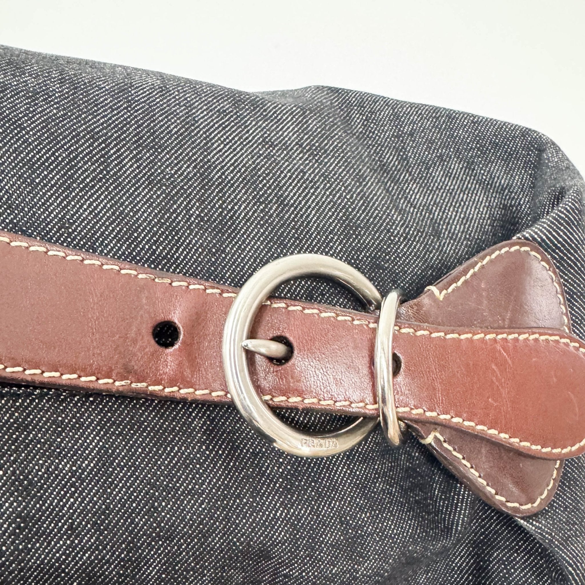 PRADA Denim & Brown Leather Handle Bag, in , Sold by HIVE PRELOVED - Handle Bags, ,