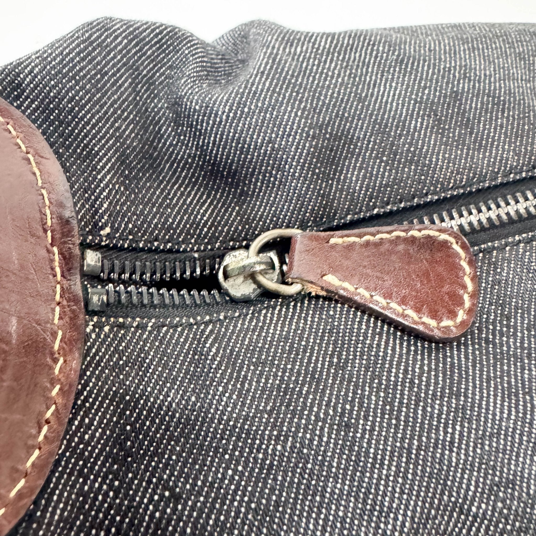 PRADA Denim & Brown Leather Handle Bag, in , Sold by HIVE PRELOVED - Handle Bags, ,