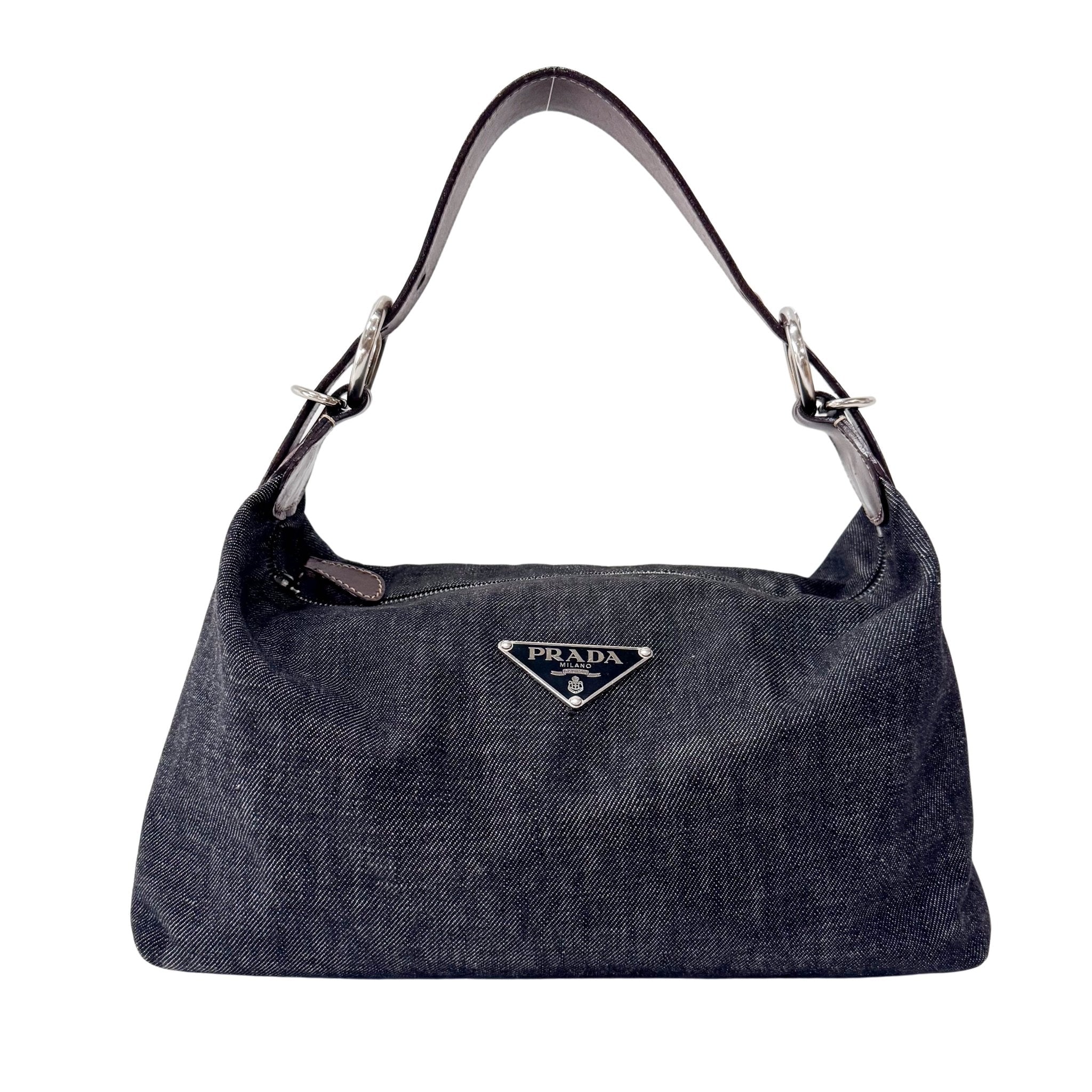 PRADA Denim & Brown Leather Handle Bag, in , Sold by HIVE PRELOVED - Handle Bags, ,